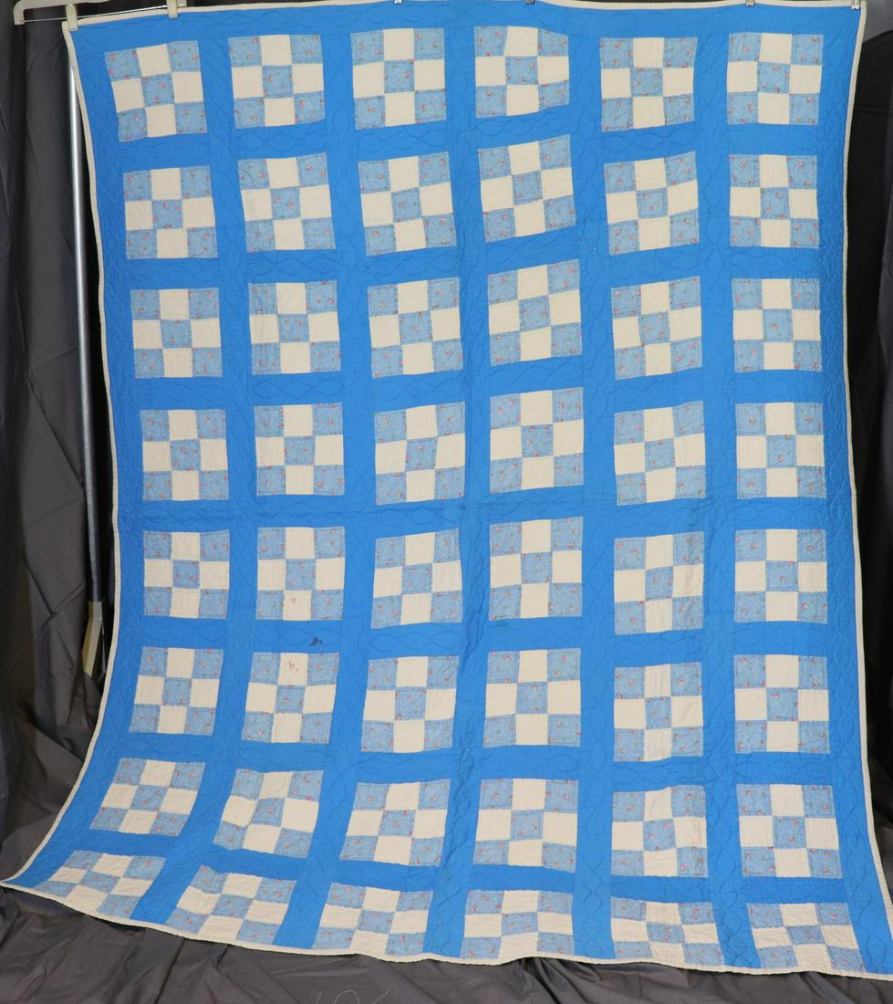 Vintage 1940's Hand Stitch Quilt, 9 Patch Pattern (1 of 8)