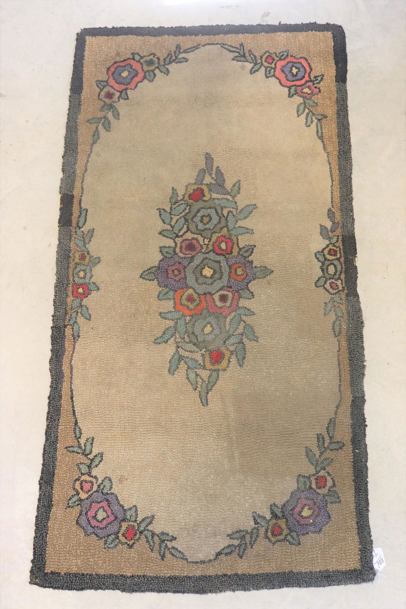 Vintage Folk Art Hand Hooked Carpet with Flowers (1 of 6)