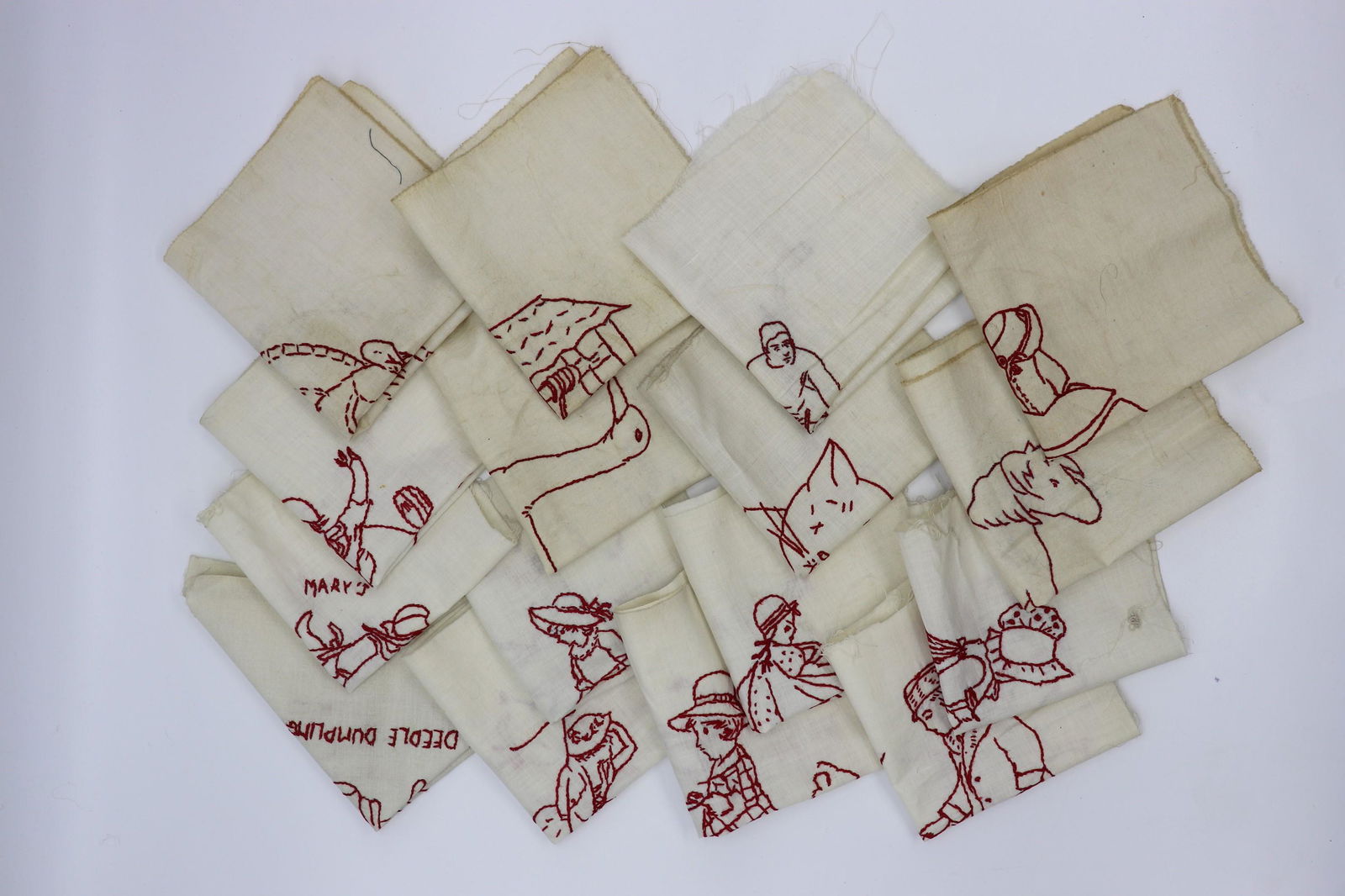 Lot of 14 Novelty Red Work Embroidered Quilt Square (1 of 17)