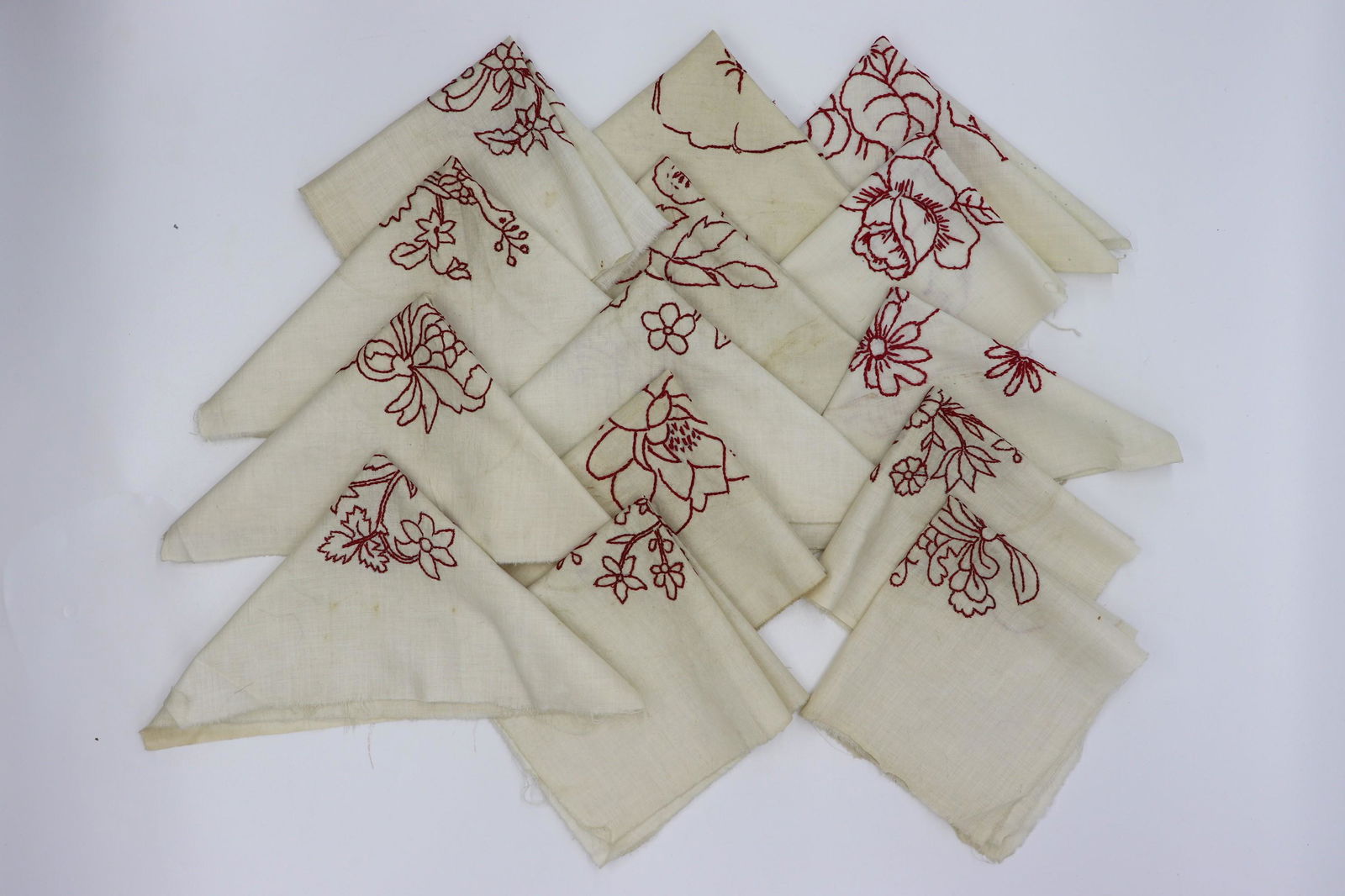 Lot of 14 Vintage Red Work Quilt Squares (1 of 14)