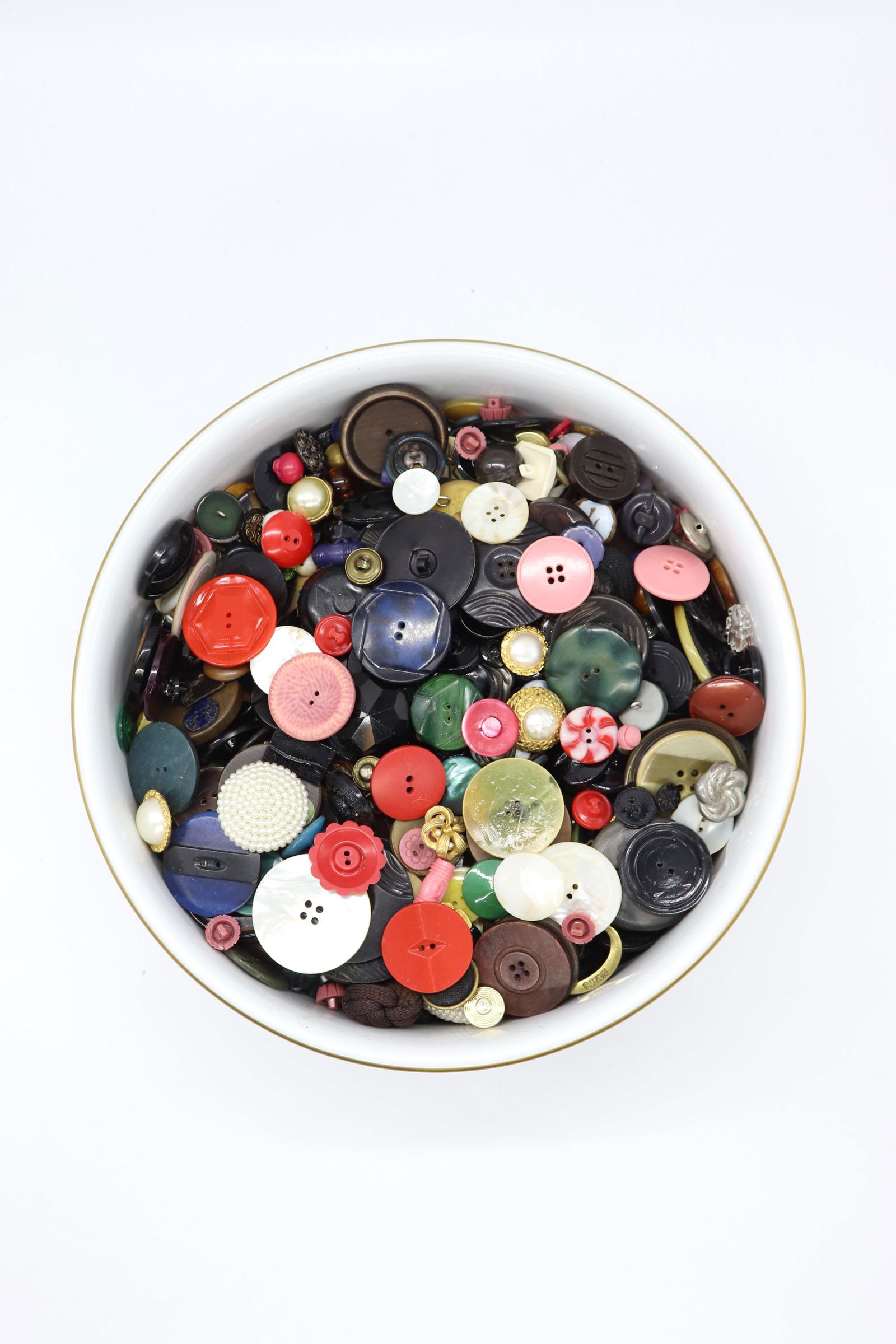 Large Lot of Vintage Buttons: various colors, mother of pearl, plastic, metal, glass and more