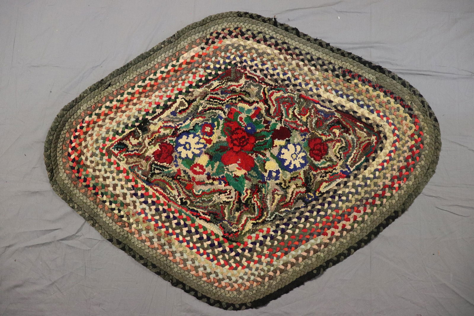 Vintage Folk Art Hand Braided & Hooked Carpet (1 of 8)