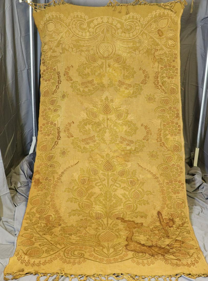Vintage Victorian Portiere Curtain: gold floral brocade with fringe, see photo's for condition