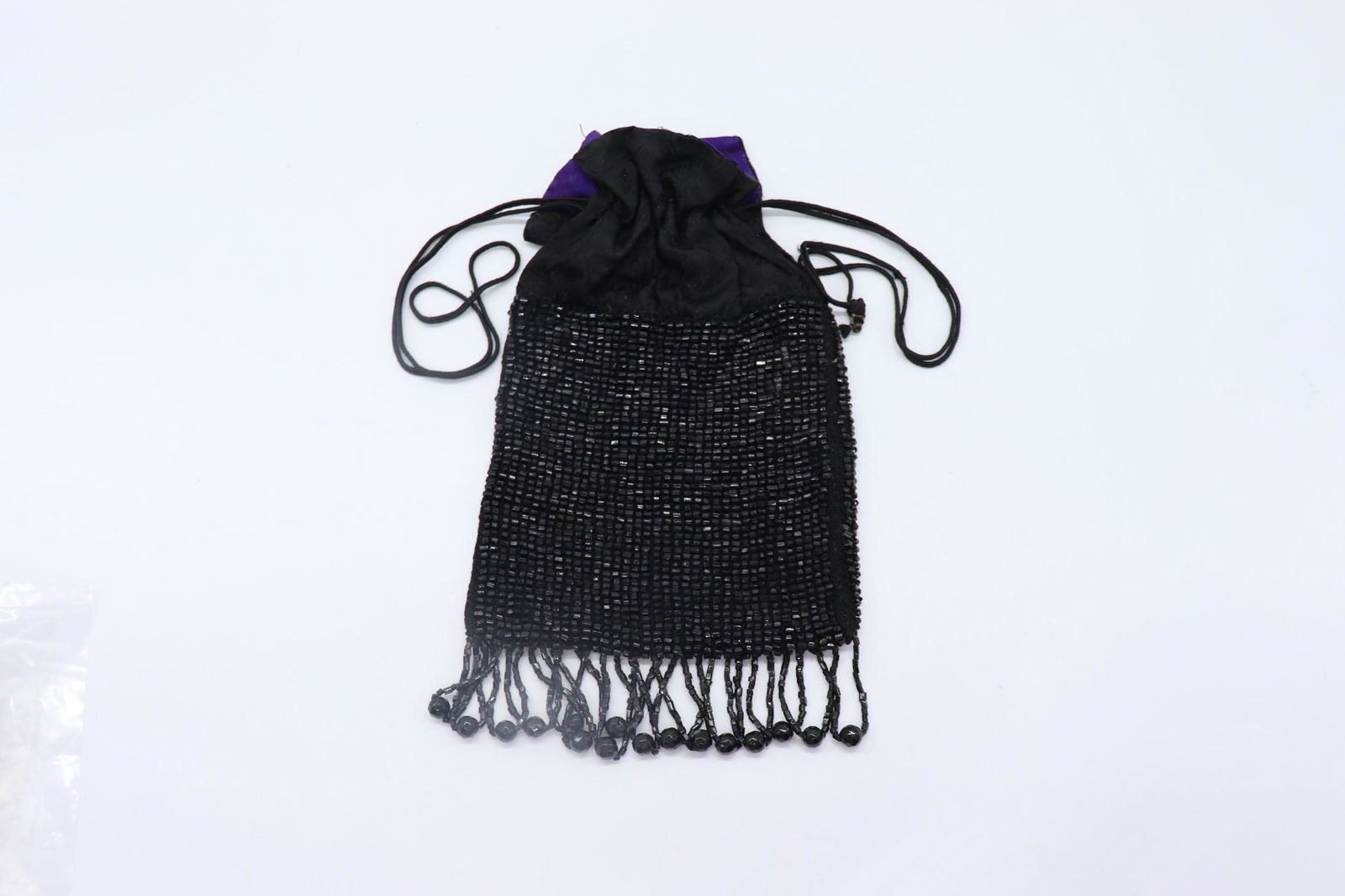 Vintage Black Beaded Bad with Draw String (1 of 5)
