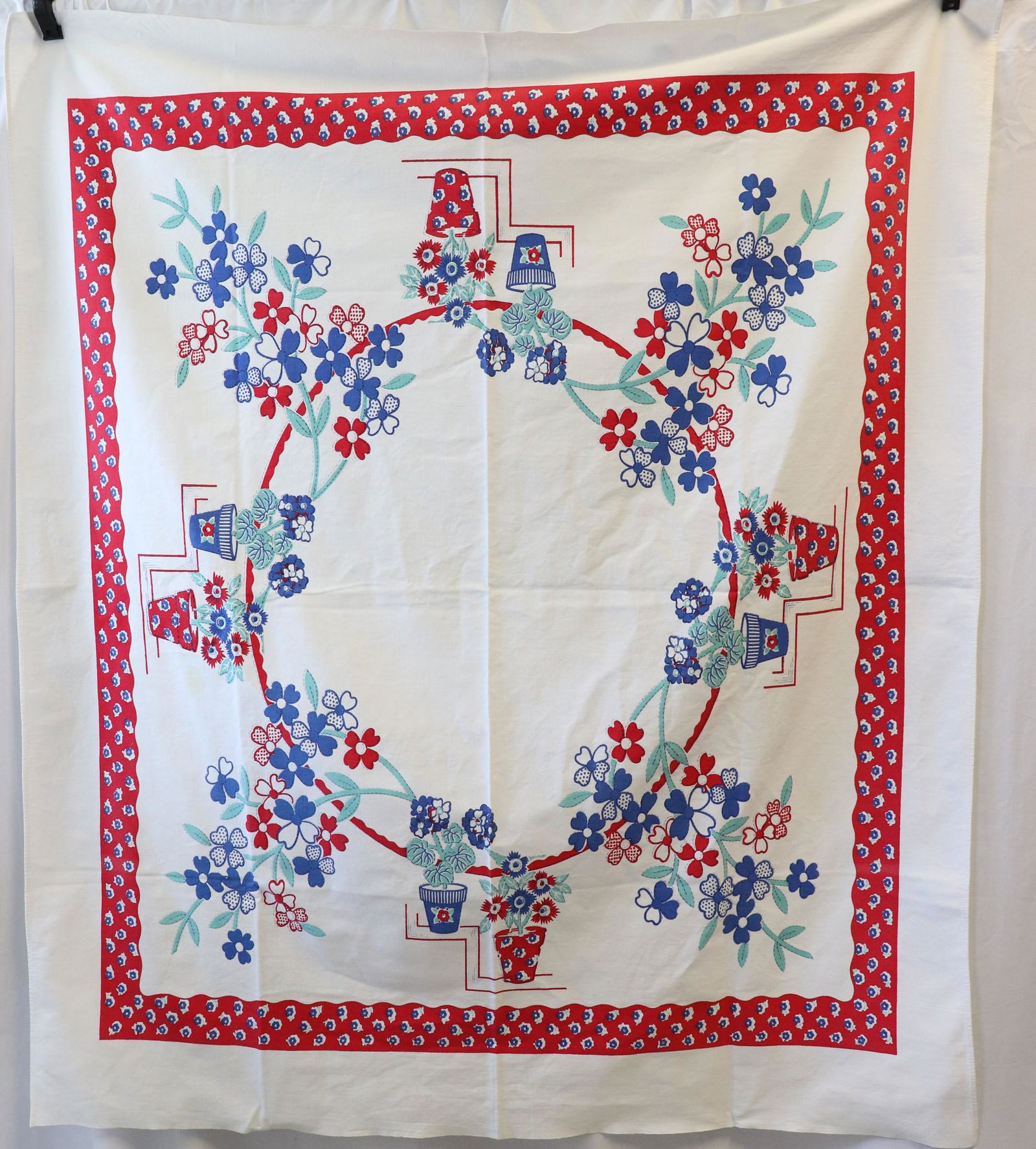 Vintage 1950's Floral Printed Cotton Table Cloth (1 of 5)