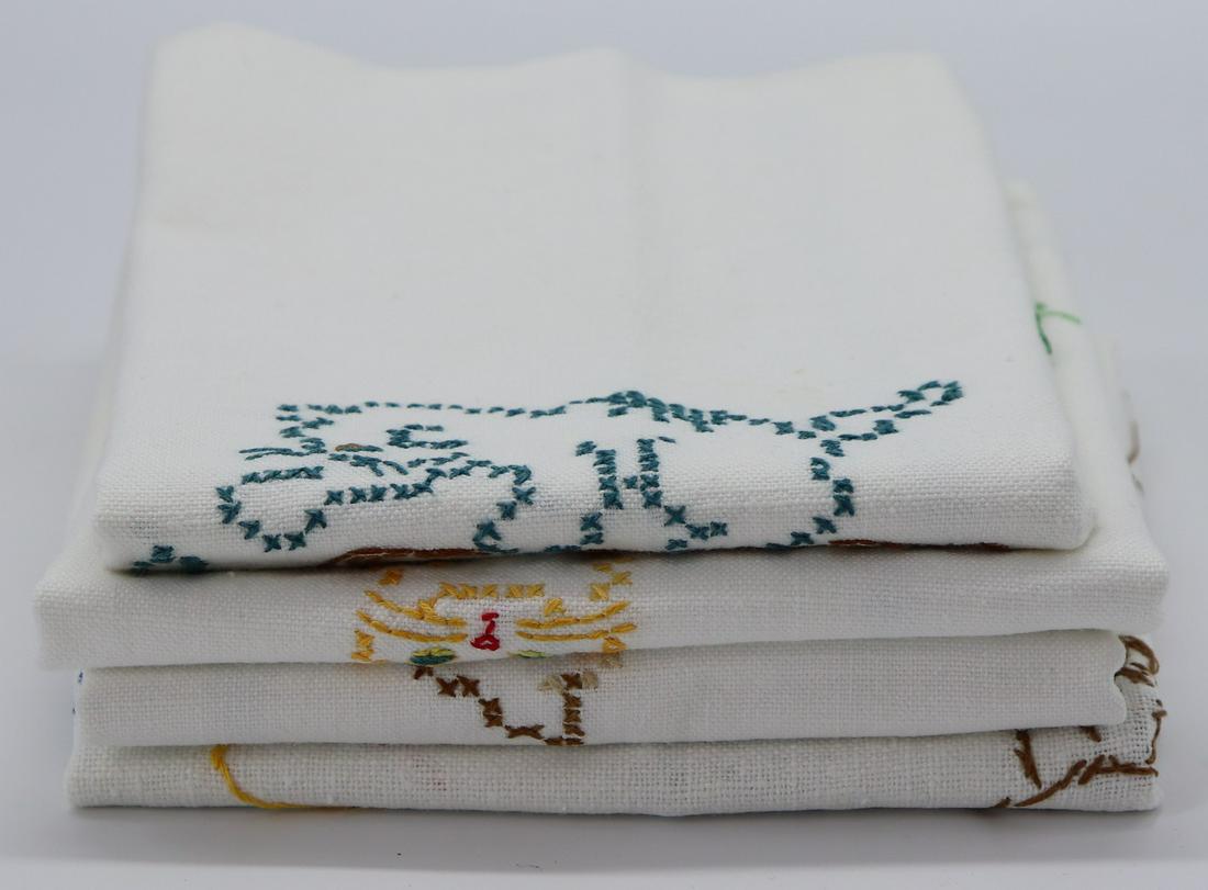 Lot of 4 Vintage Day of The Week Kitchen Towels: 2 say Tuesday, a Saturday & Monday, cotton hand embroidered, nice condition