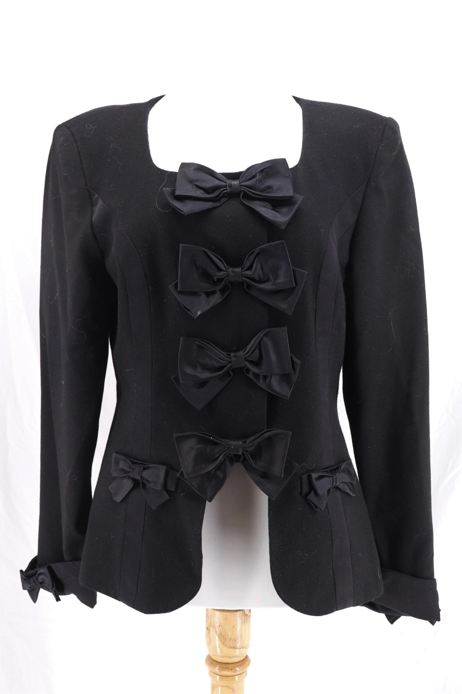 Vintage 1990's Victor Costa Black Wool Jacket with Bows (1 of 12)