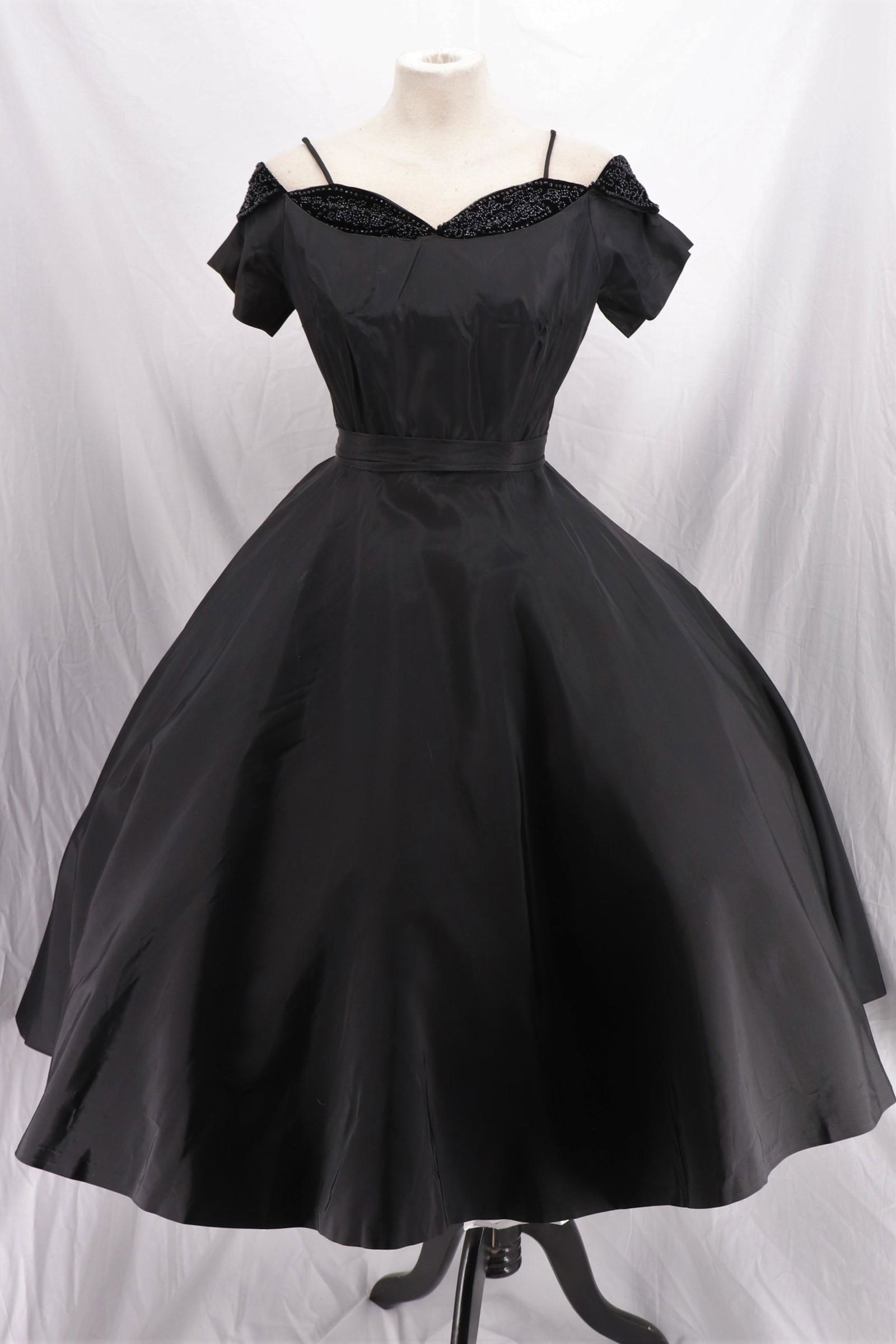 Vintage 1950's Black Taffeta Circle Skirt Dress with (1 of 13)