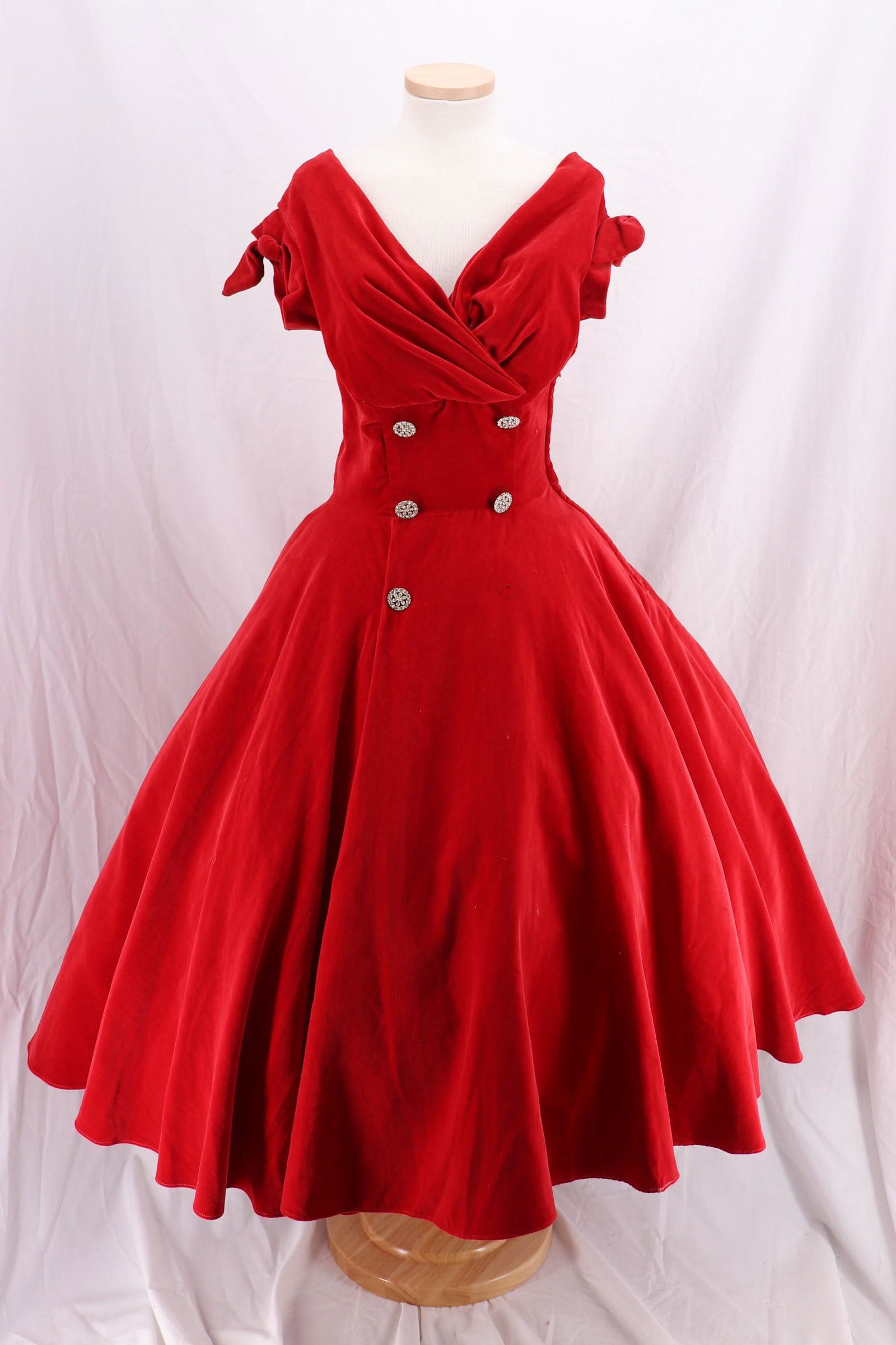 Vintage 1950's Red Velvet Fit & Flare Circle Dress (1 of 11)
