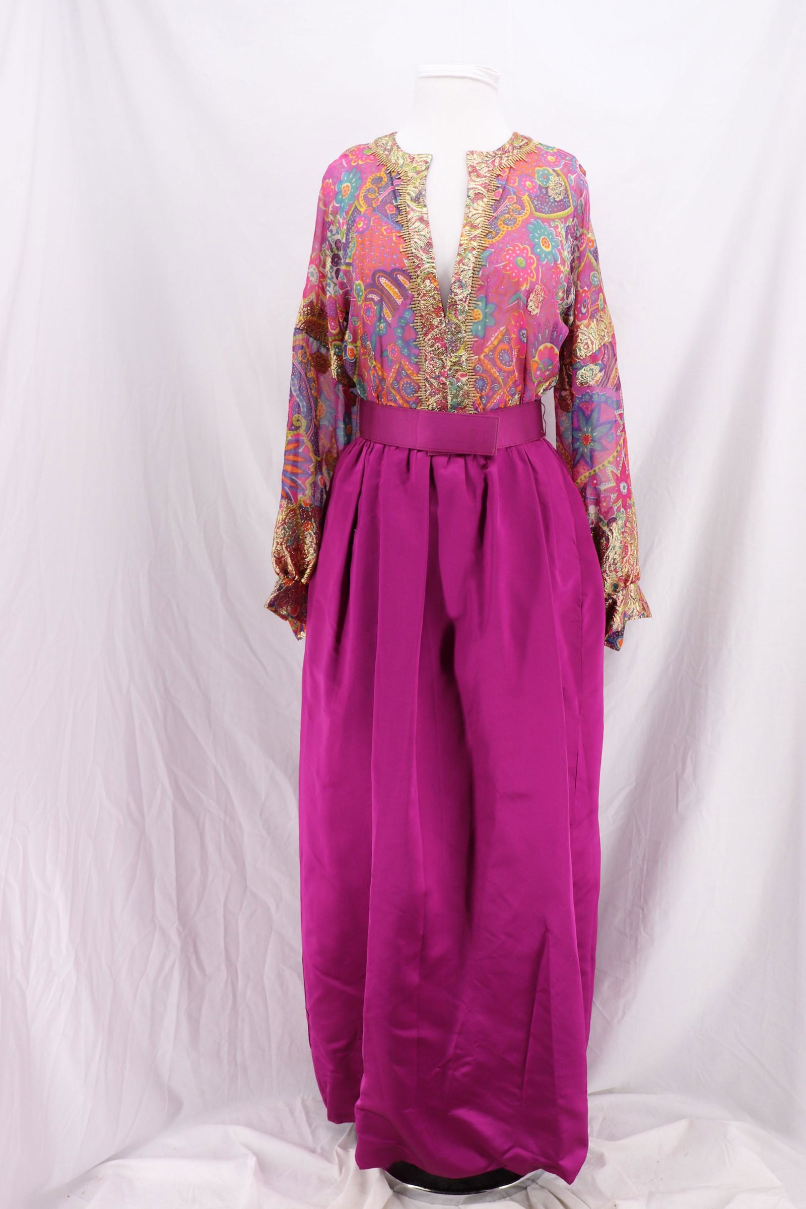 Vintage 1970's Groovy Purple Maxi Dress with Gold Trim (1 of 12)