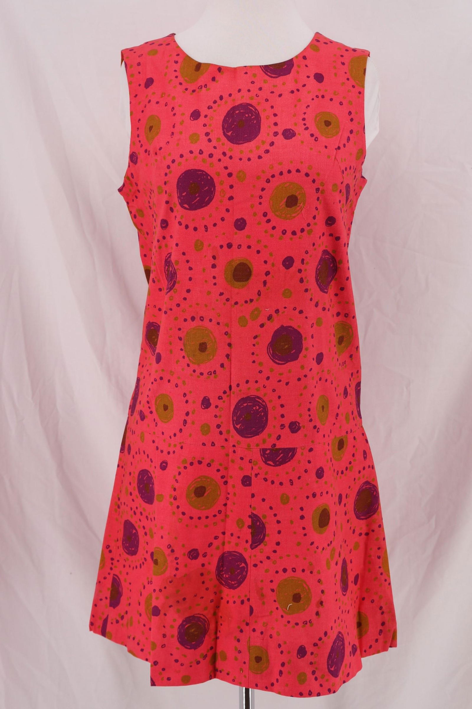 Vintage 1960's MARIMEKKO Graphic Cotton Tunic: Graphic design, sleeveless, pink, purple, some fade in back, approx. 36 bust and waist