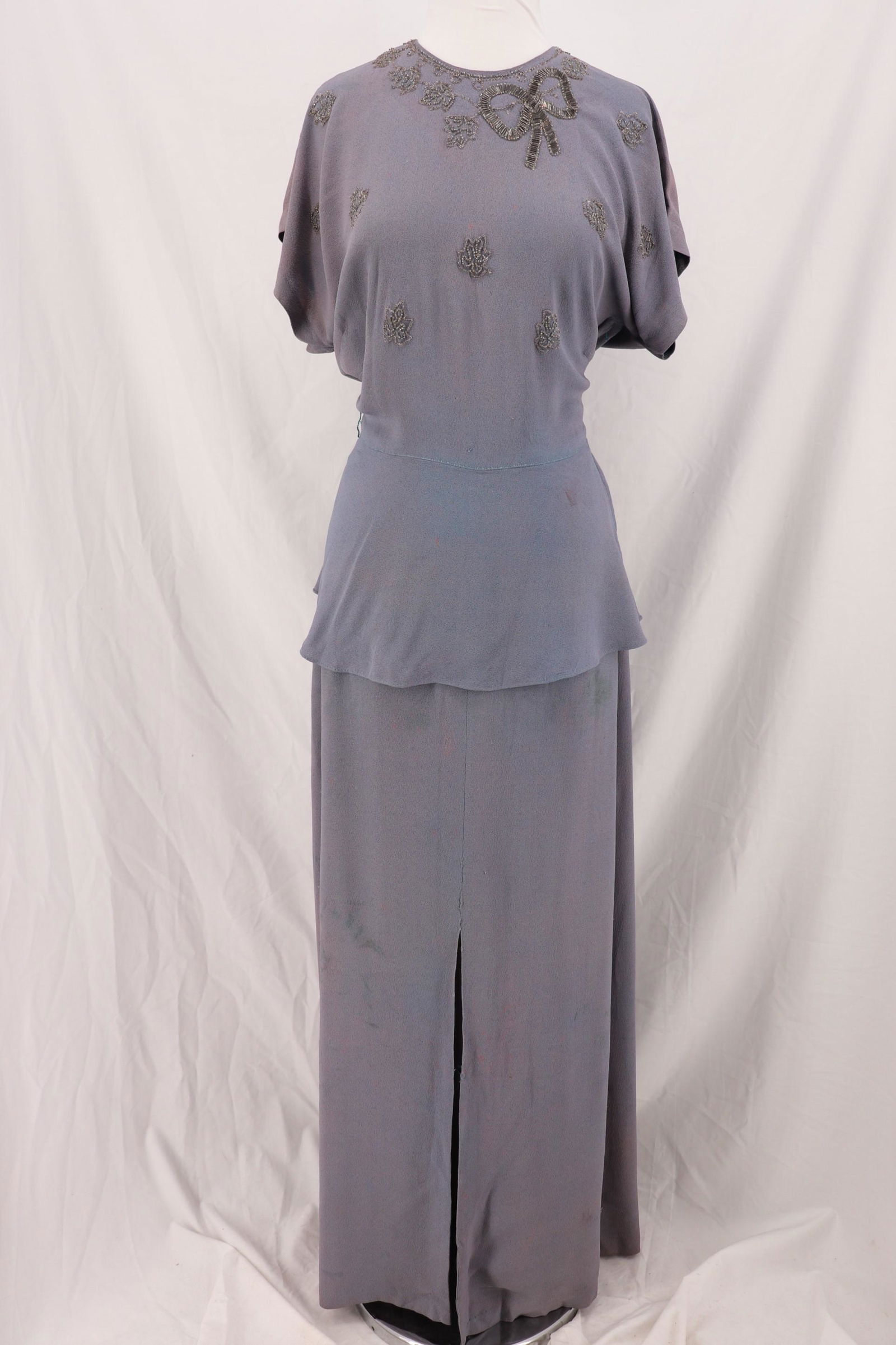 Vintage 1940's Rayon & Beaded Full Length Evening Dress (1 of 20)