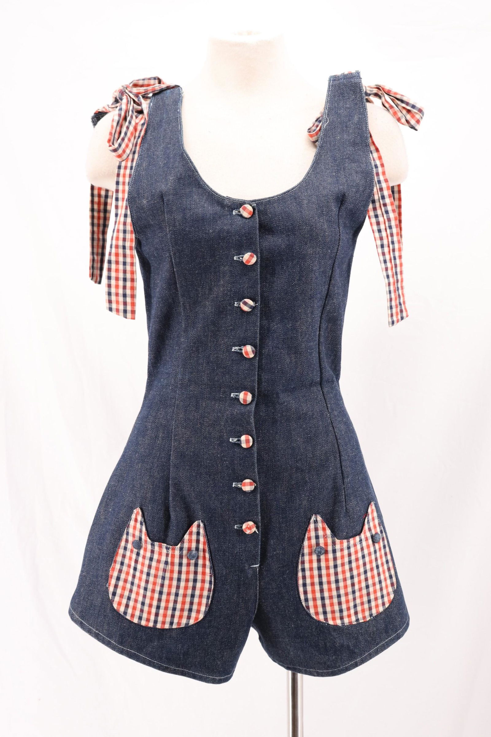 Vintage 1970's Denim Roper with Checkered Cat Trim (1 of 14)