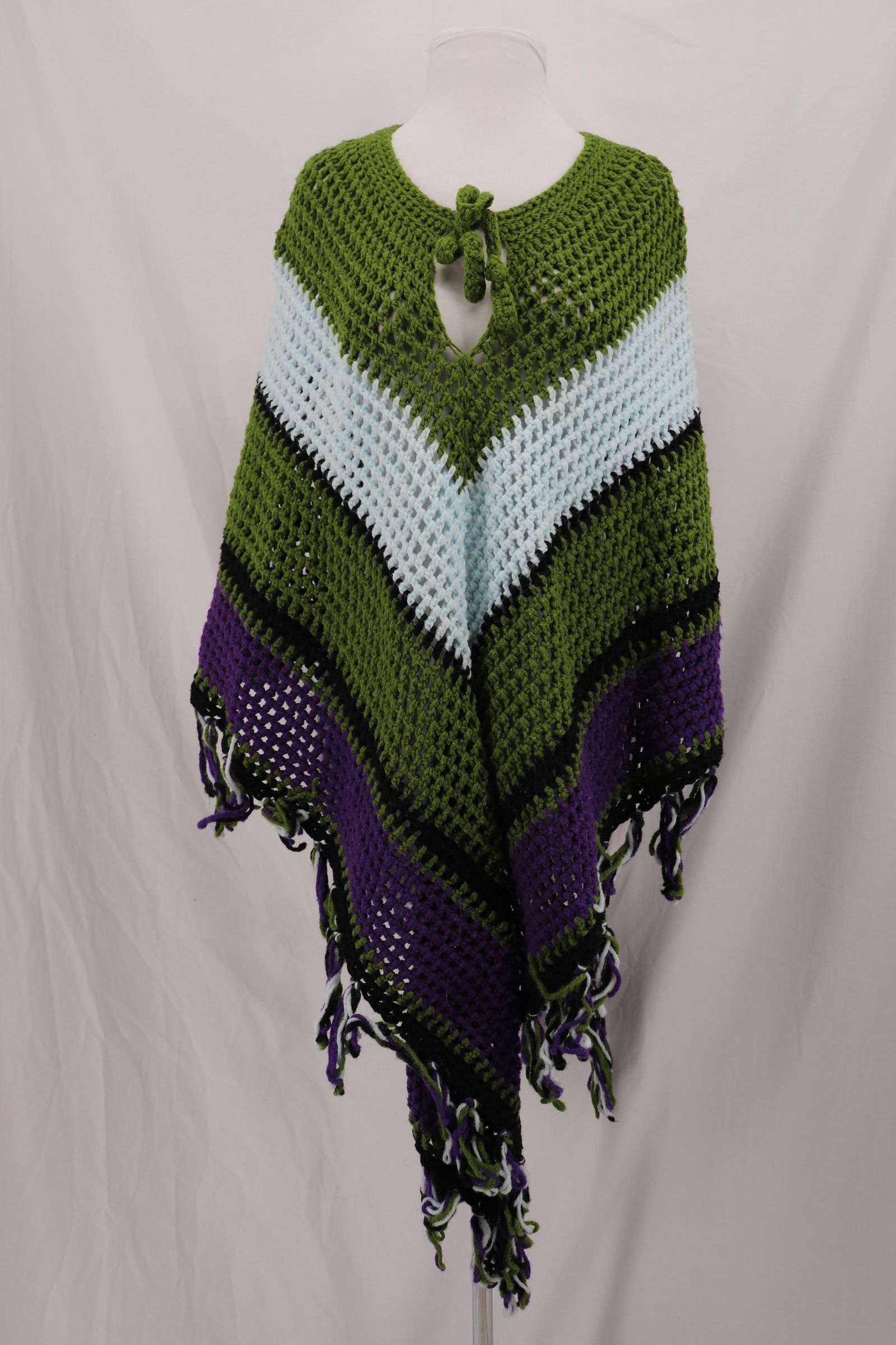 Vintage 1970's Color Block Hand Crochet Poncho (1 of 10)