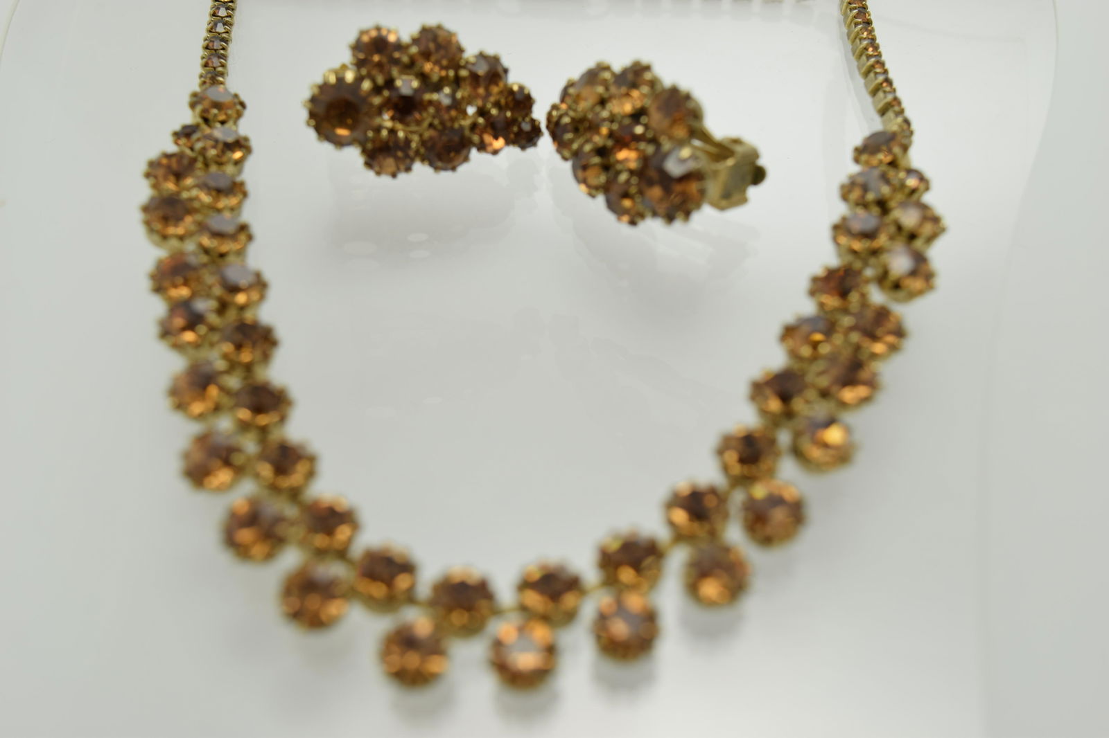 A signed Weiss vintage necklace and earring set. (1 of 6)