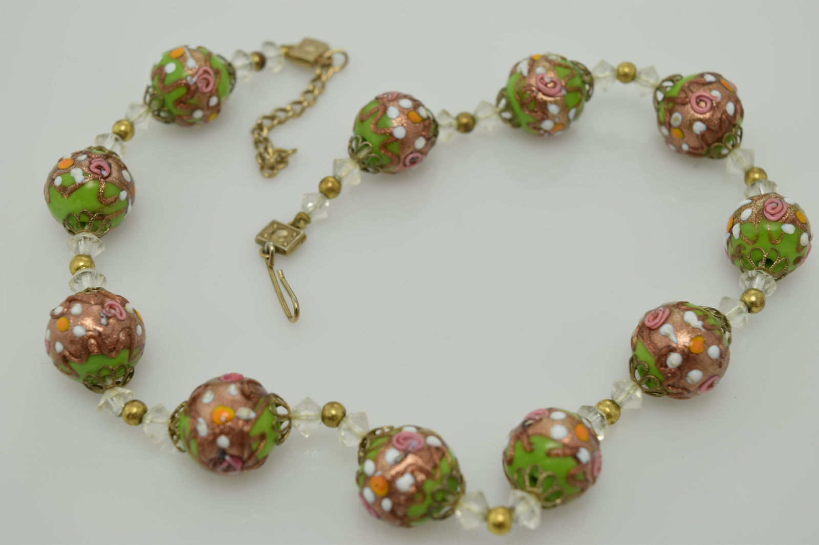 A necklace of Venetian wedding cake glass beads. (1 of 3)