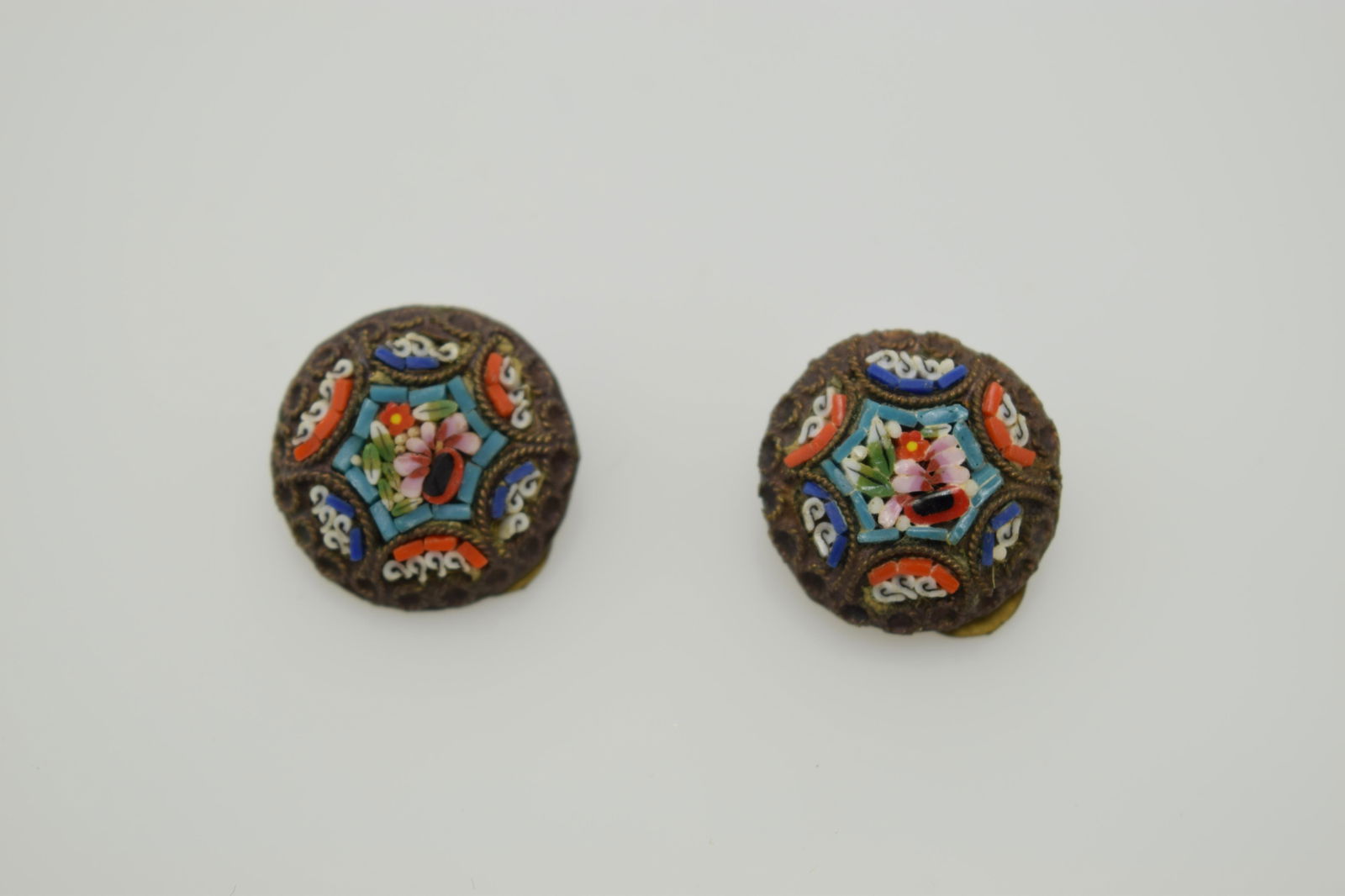 An antique pair of mini mosaic earrings. (1 of 3)