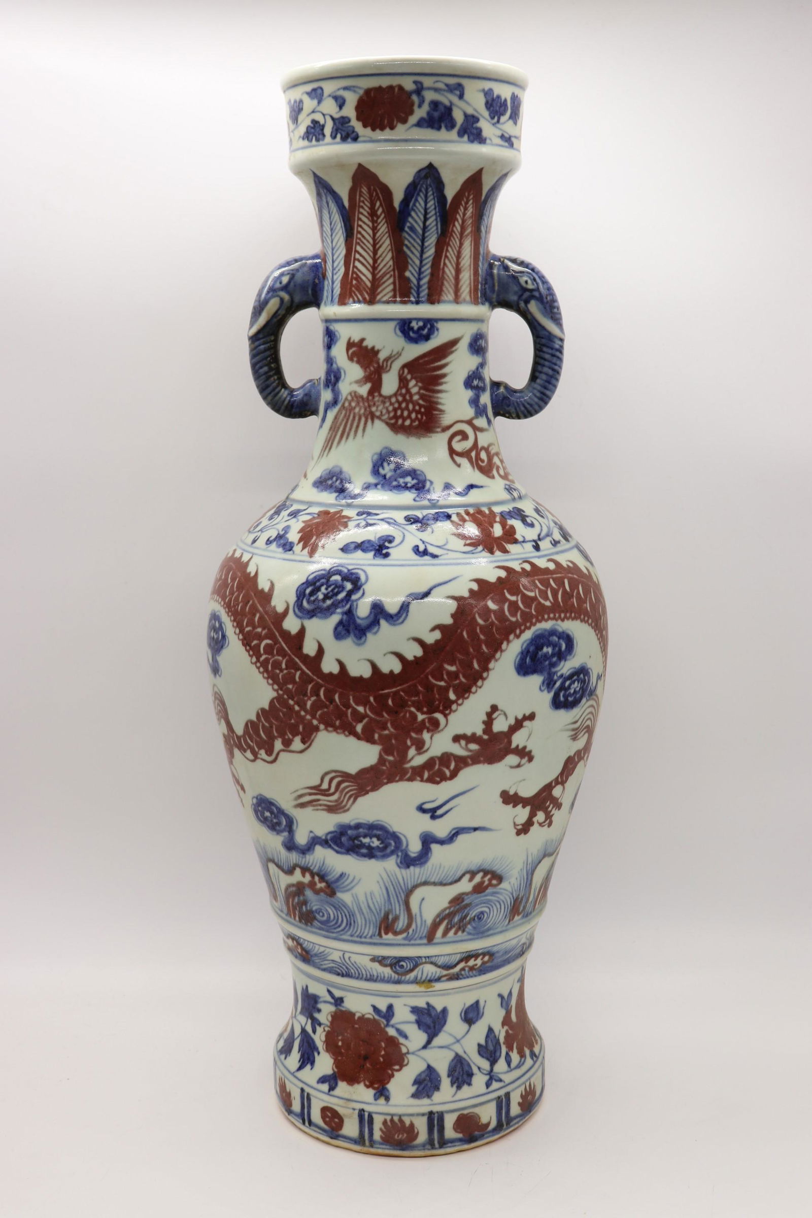 Large Chinese Blue & Iron Red Dragon & Elephant Vase (1 of 8)