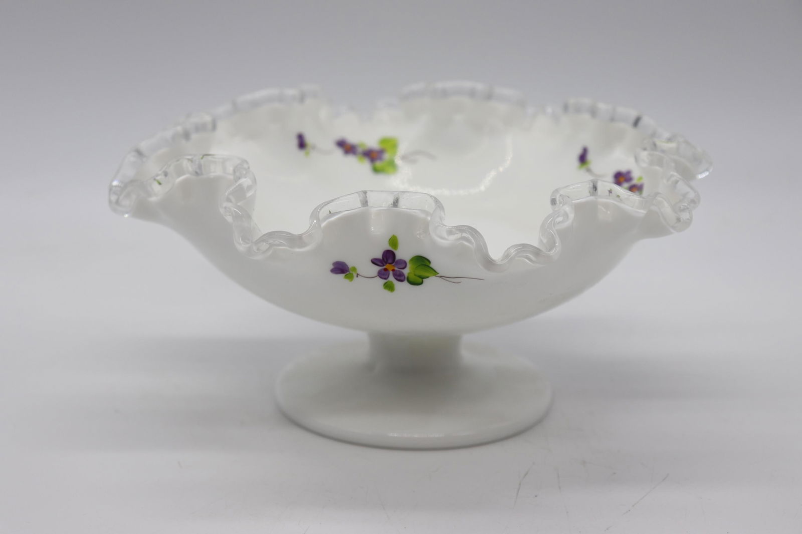 Vintage Hand Painted Signed Fenton Footed Bowl (1 of 4)