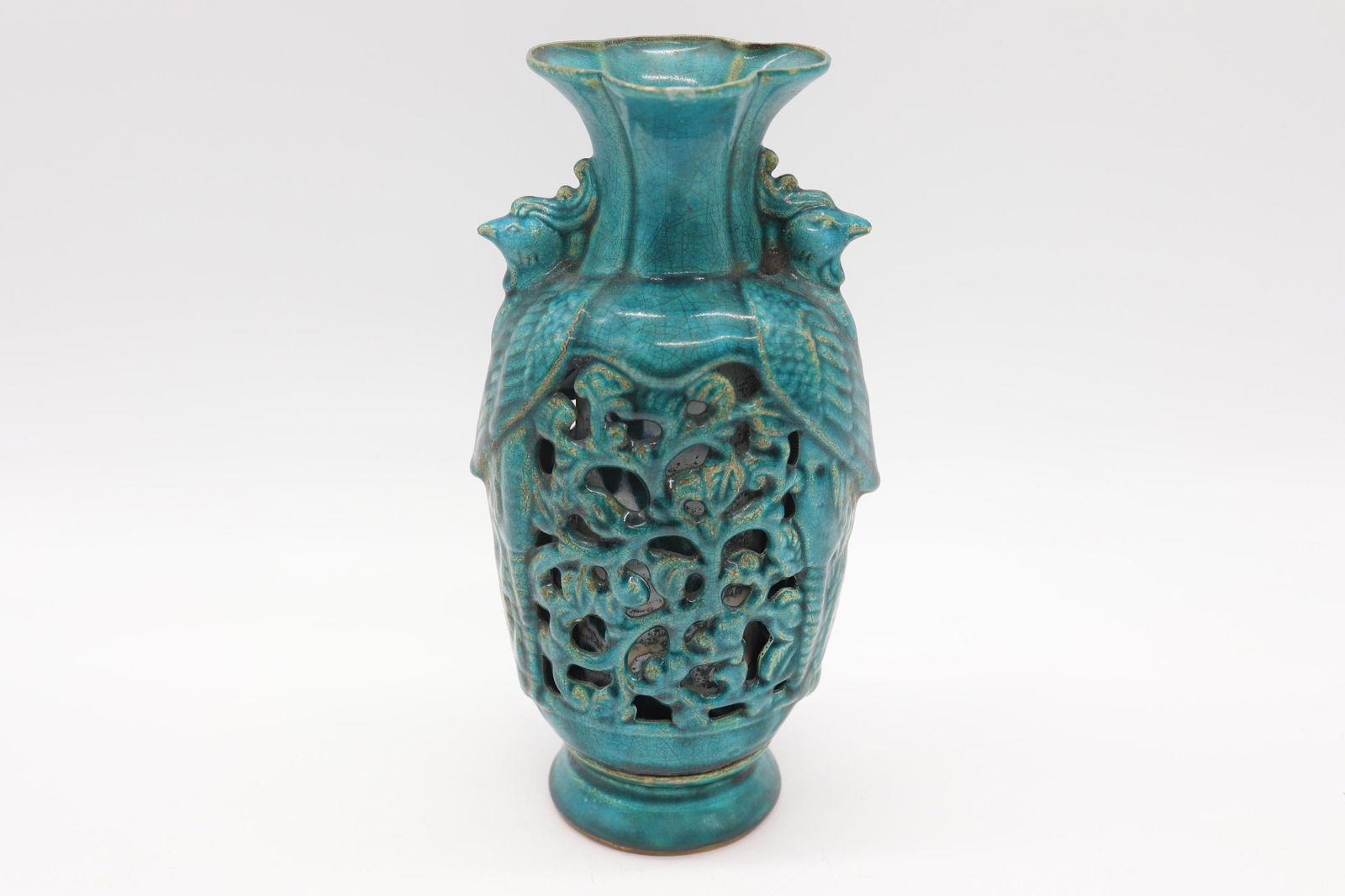 Vintage Asian Peacock Reticulated Vase Holder with (1 of 5)