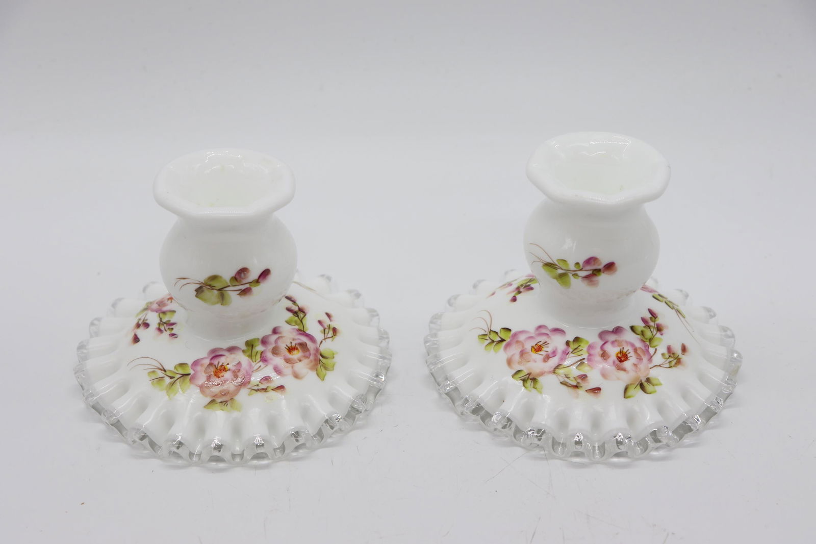 Vintage Hand Painted Milk Glass Candle Holders (1 of 3)
