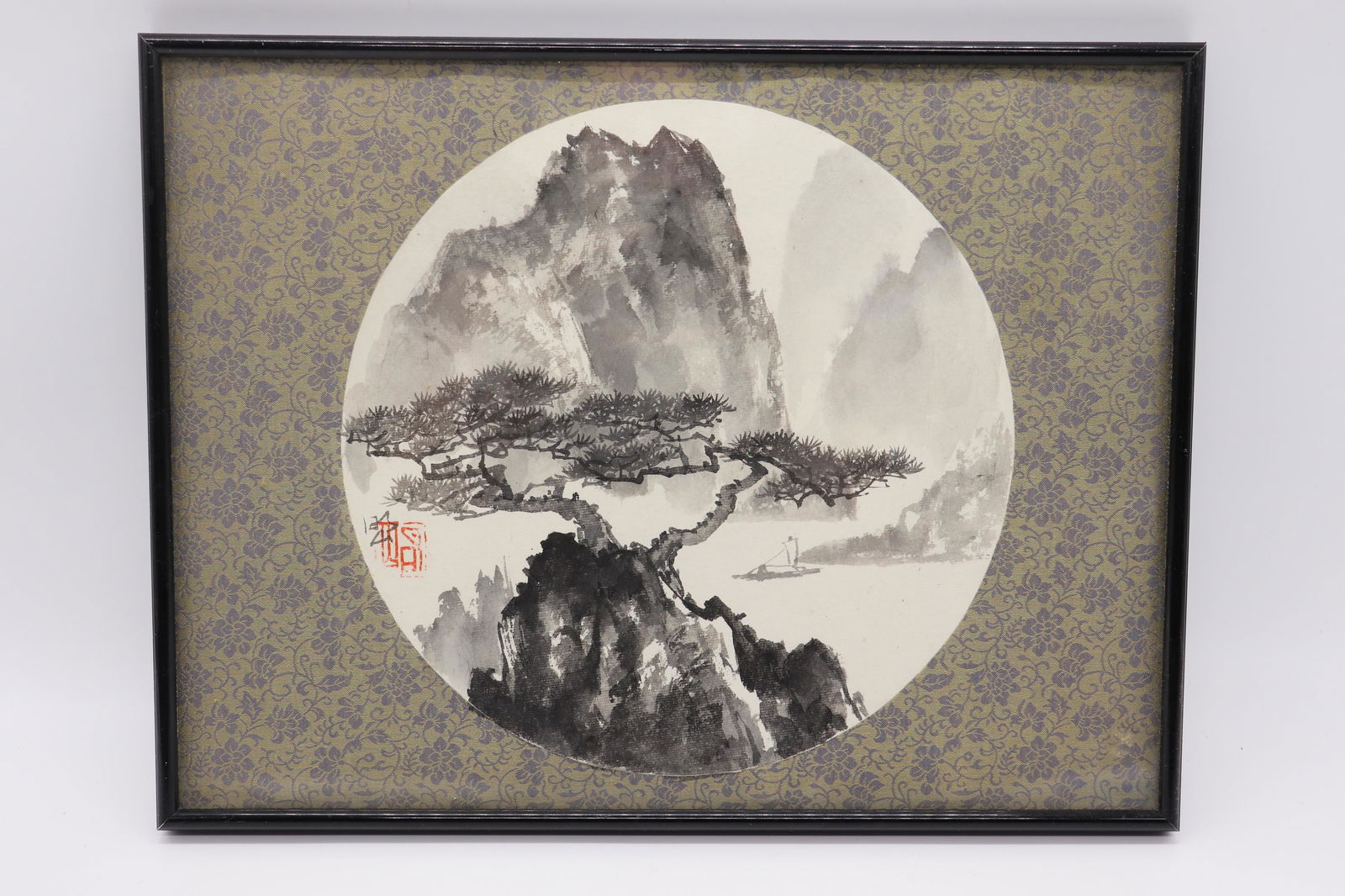 Vintage Chinese Black & White Watercolor Landscape (1 of 6)