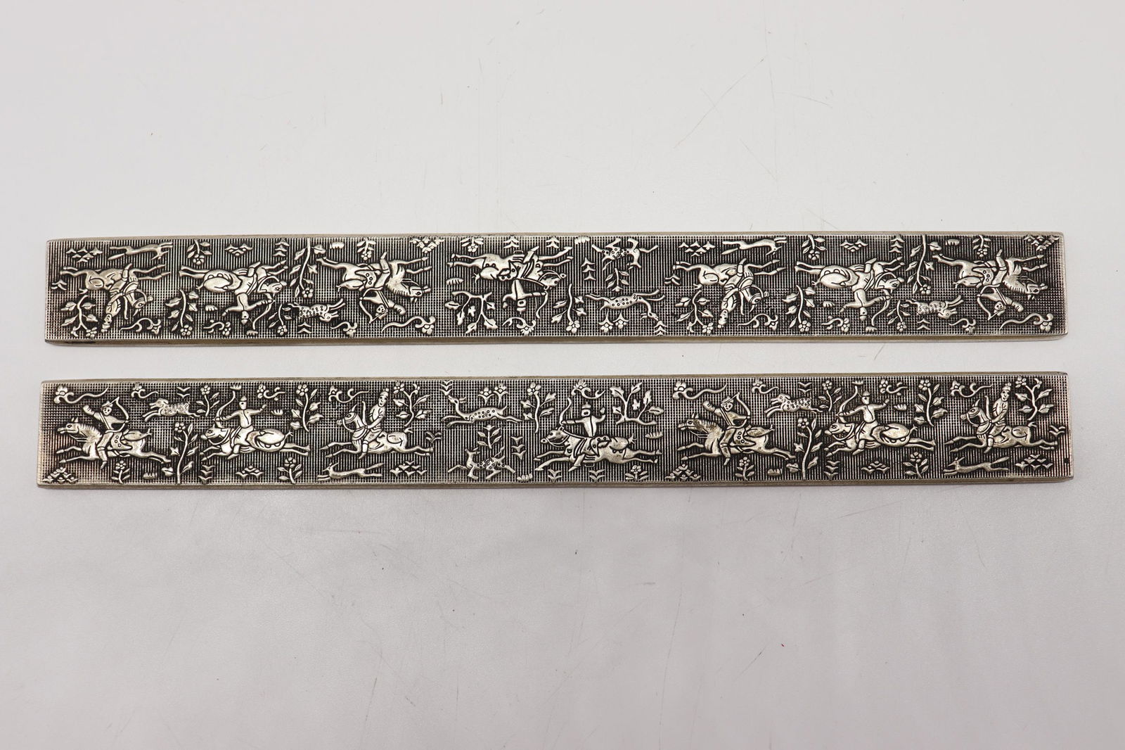 Pair of Vintage Carved Scroll Weights, signed (1 of 3)