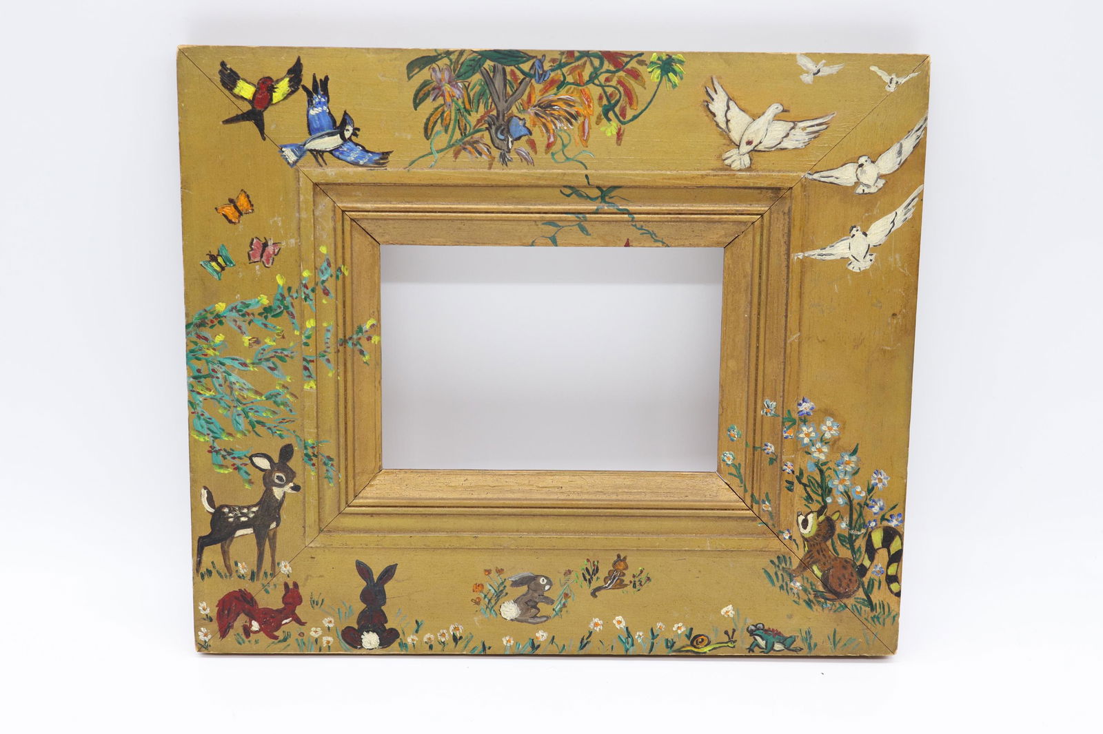 Antique Folk Art Hand Painted Picture Frame (1 of 6)