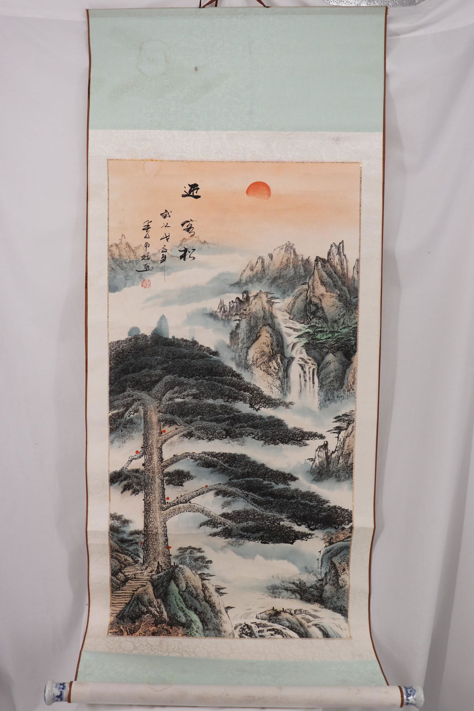 Vintage Chinese Scroll Landscape with Porcelain Handles (1 of 7)