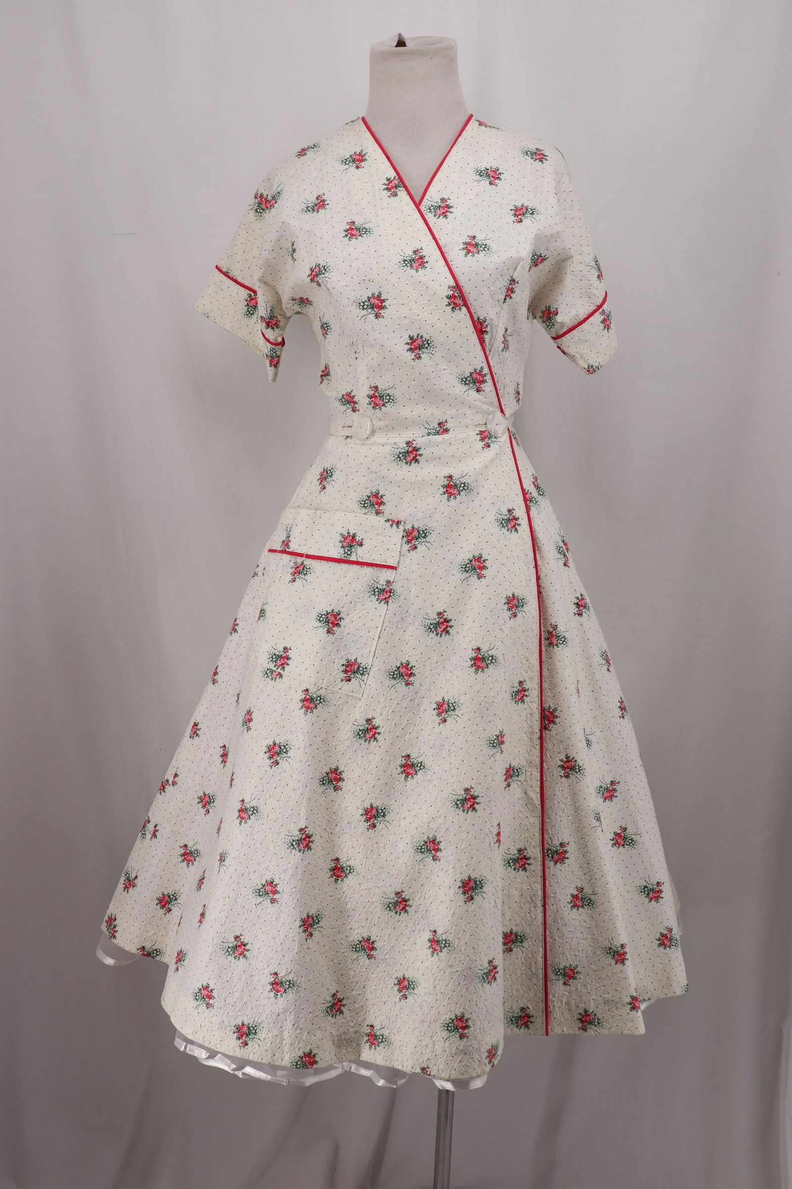 Vintage 1950's Polished Cotton Wrap Day Dress (1 of 6)