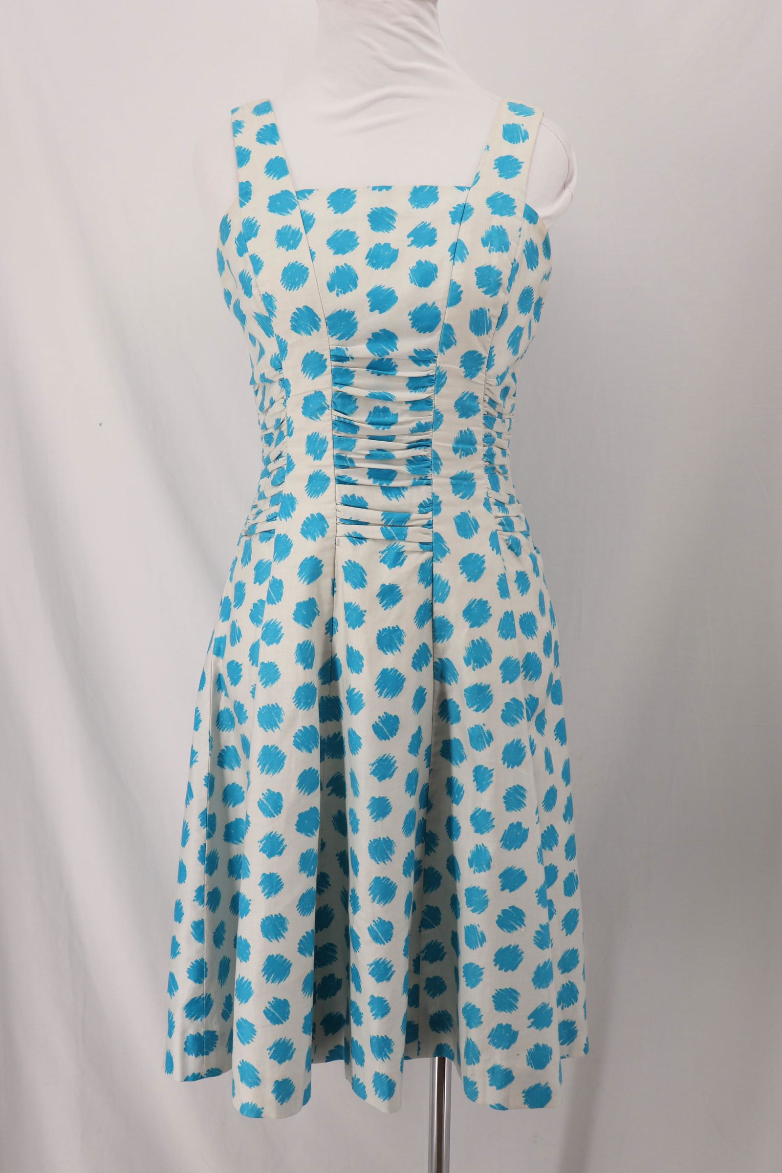 Vintage 1960's Aqua & White Cotton Summer Party Dress (1 of 9)