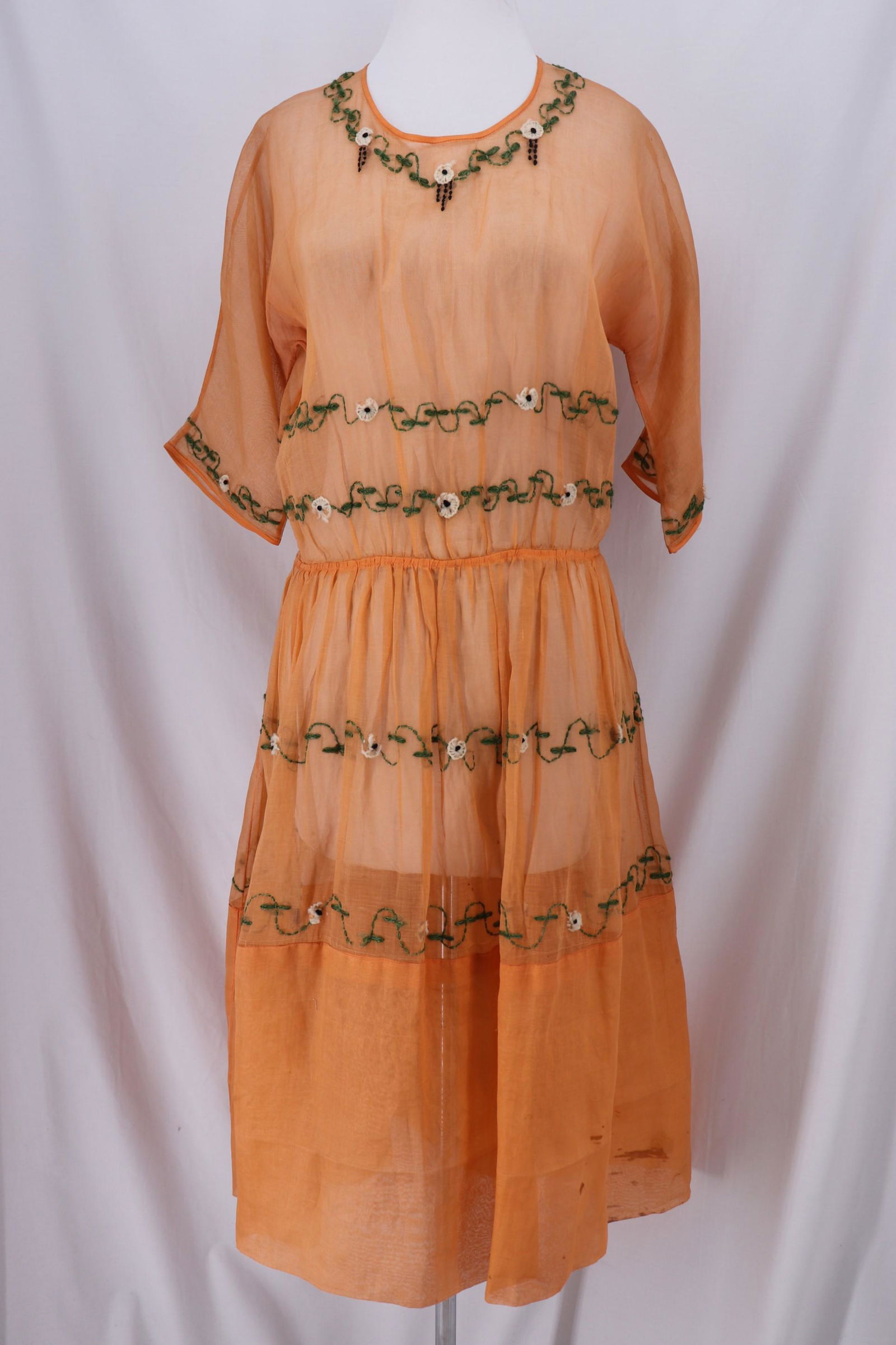Vintage 1920's Peach Embroidered Sheer Day Dress (1 of 11)