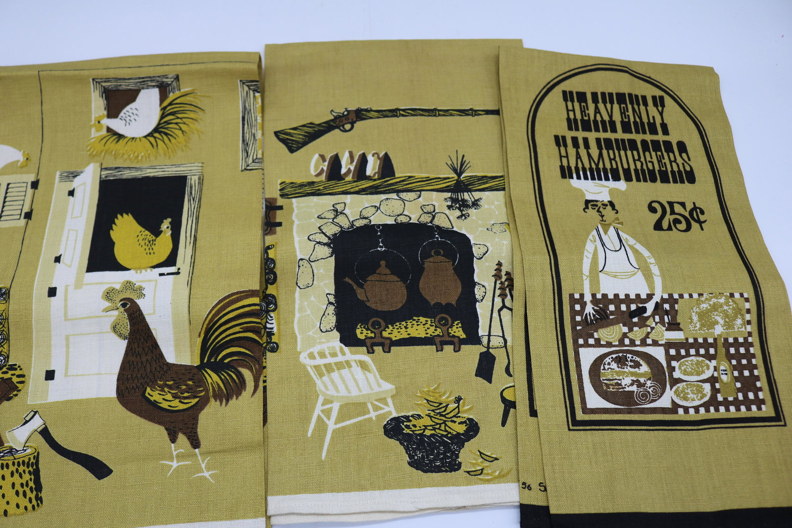 Lot of 3 Vintage Original Town House Old Stock Kitchen: Pure Linen, old store stock "Original Town House" Printed Kitchen Towels