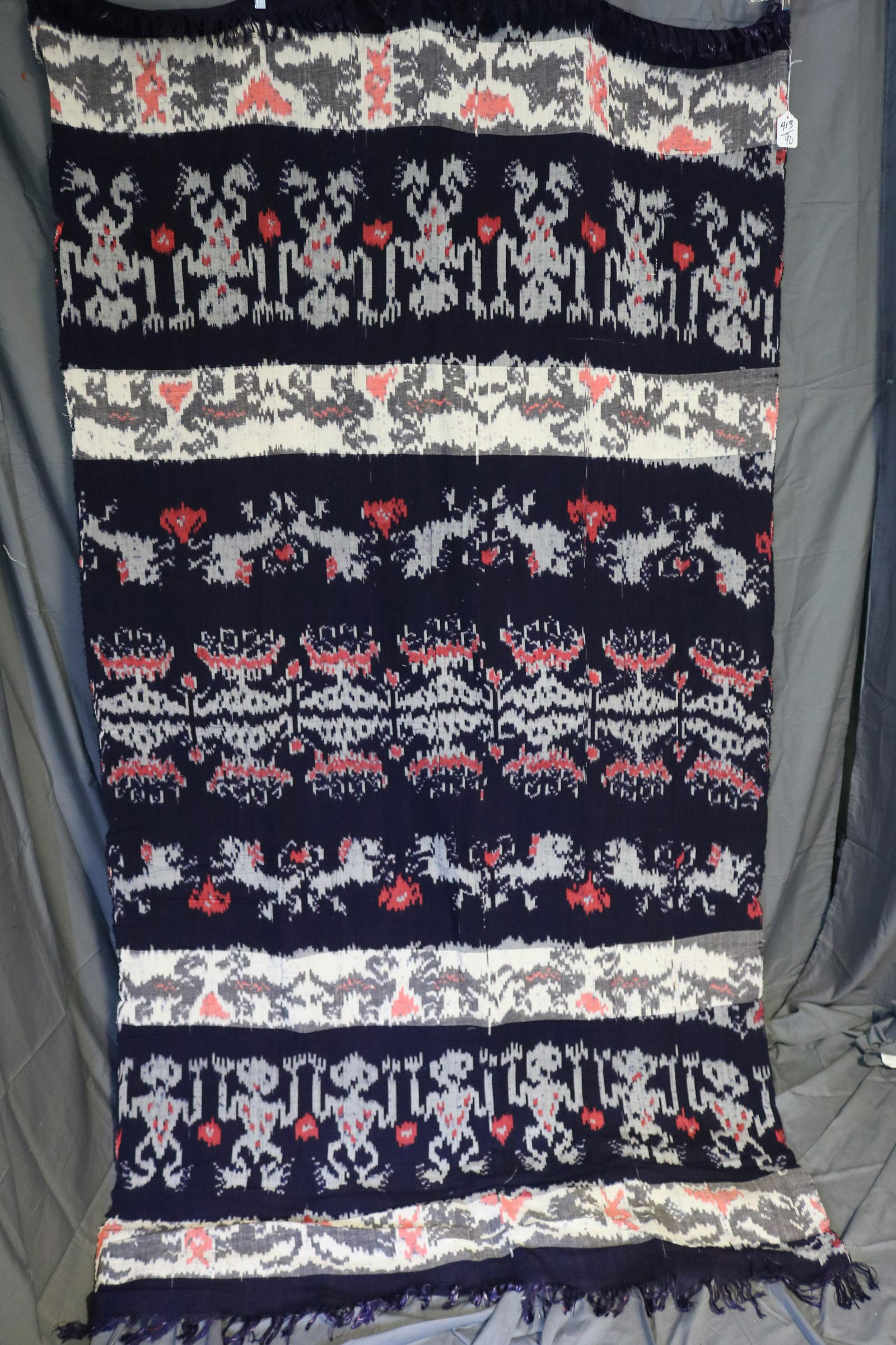 Vintage Woven Blanket Throw with Foo Dogs & People (1 of 5)