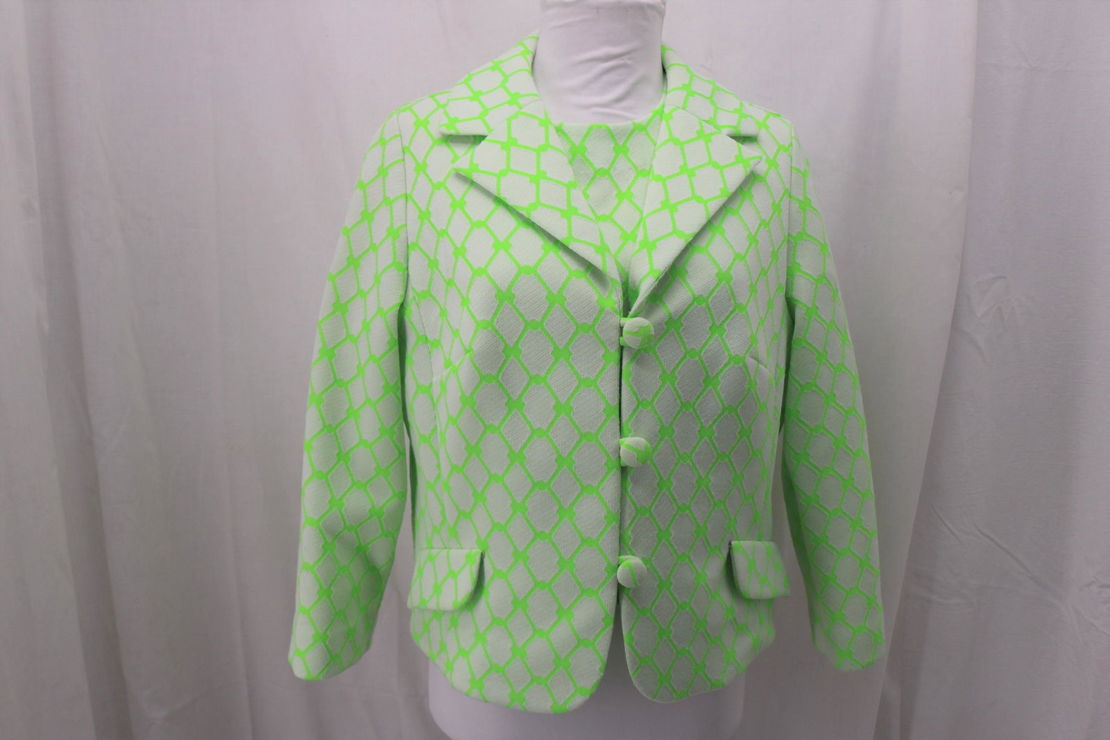 Vintage 1960's Glen Haven Ltd, Crop Jacket & Top: short sleeve top round neck, back metal zipper, approx. 34 bust & waist, see stains, jacket is 3/4 sleeves, traditional collar, loop and button closure, faux pockets, approx. 38 bust, 36 waist, see st