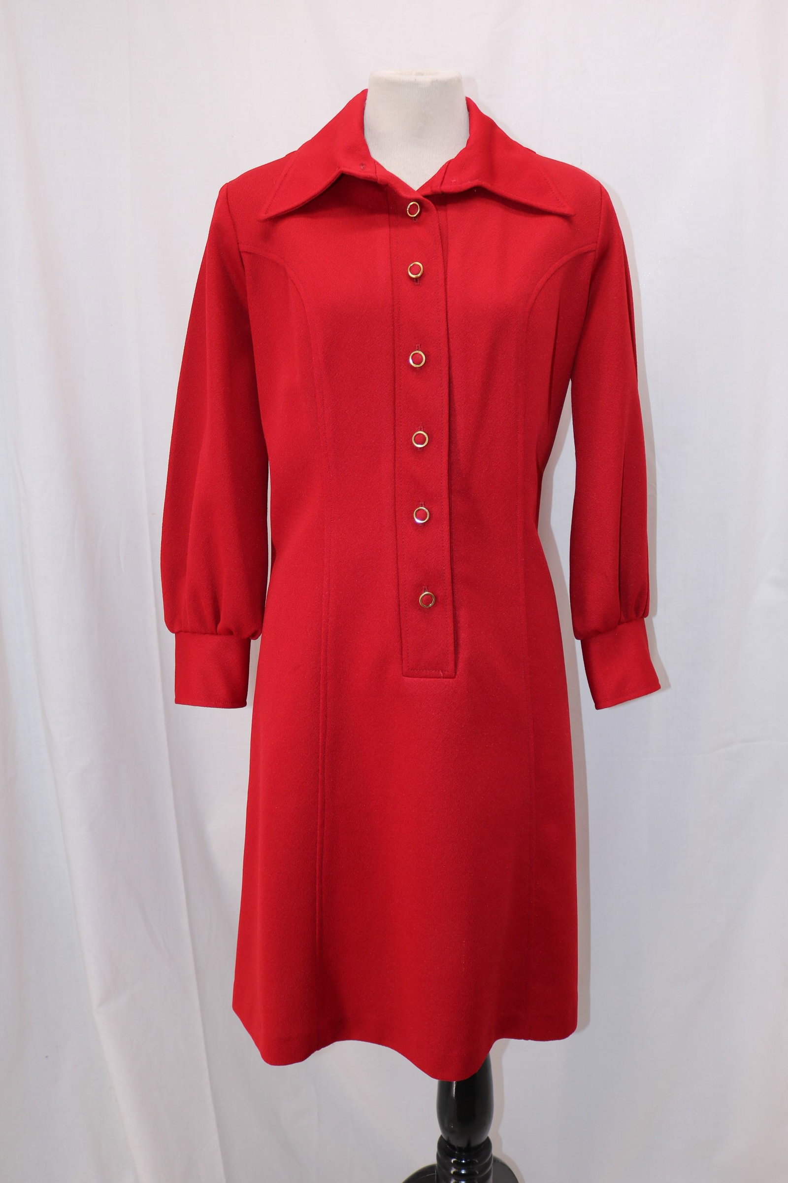 Vintage 1970's Paul Norton Shirt Dress: long sleeves with button cuffs, wing collar, button front, approx. 38 bust, 36 waist, good condition