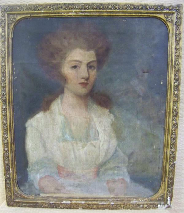 Signed Gilbert Stuart Oil on Canvas: GILBERT STUART (1755-1828) 1792 PORTRAIT OF SARAH HOMES TAPPAN OIL ON CANVAS 25" BY 30" INSCRIBED ON VERSO. APPEARS TO BE THE ORIGINAL FRAME AND STRETCHER. Sarah Homes Tappan was the Grand Niece of BE