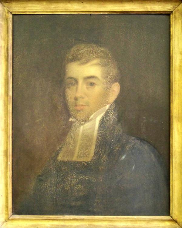 Minister Joshua Huntington( Gilbert Stuart): Oil on Mahogany board, of the Minister Joshua Huntington of the Old South Church Boston, This painting has been passed thru the descendants of Joshua Huntington and was part of a Boston Area Estate. B