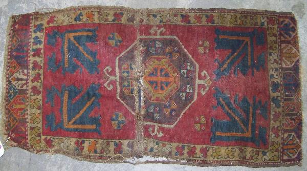Circa 1890 Turkish Antique Rug: 42"x22" circa 1890 Turkish "pillow front Yarstik design" Rug