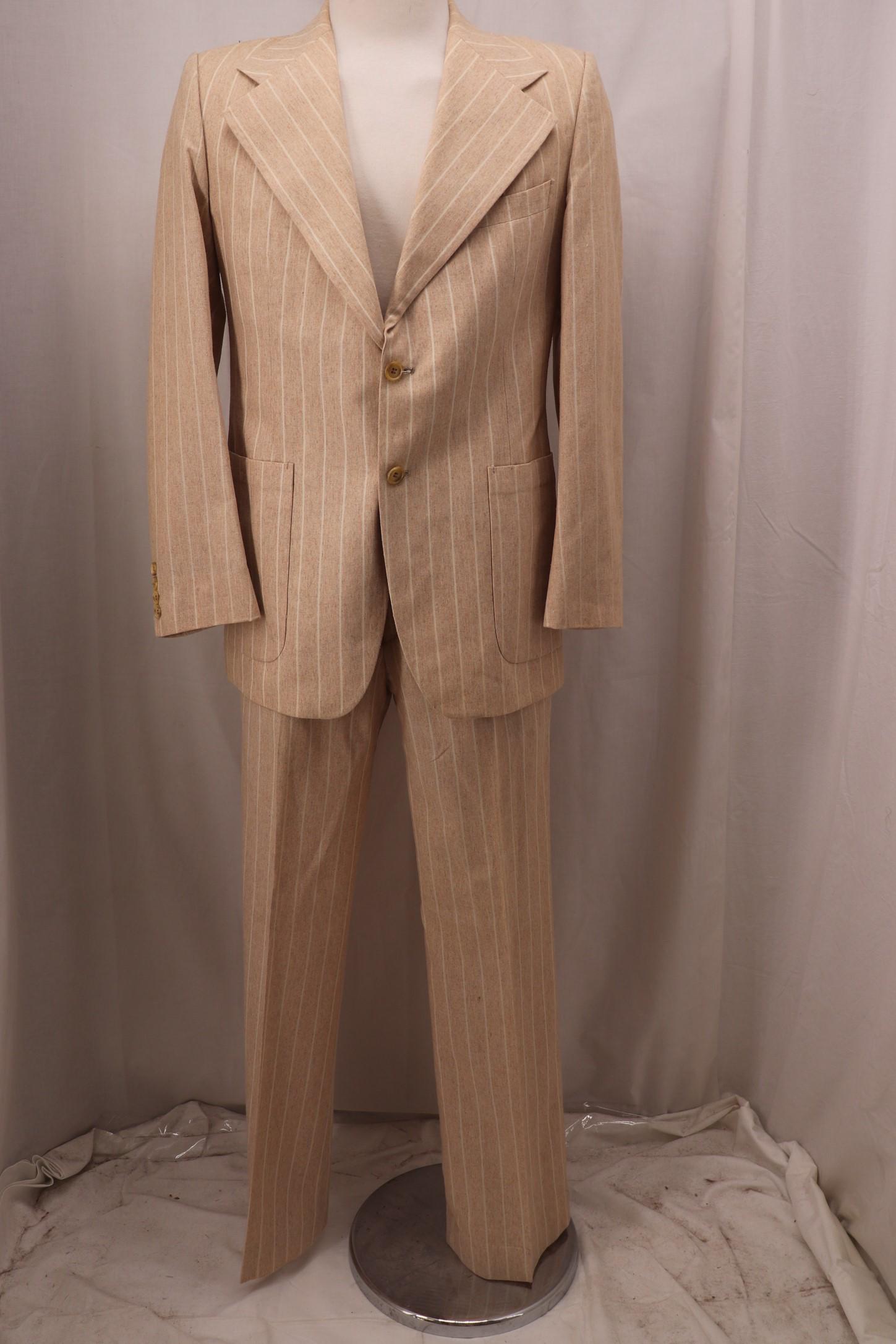 Vintage Men's Yves Saint Laurent Tan Striped Suit (1 of 13)