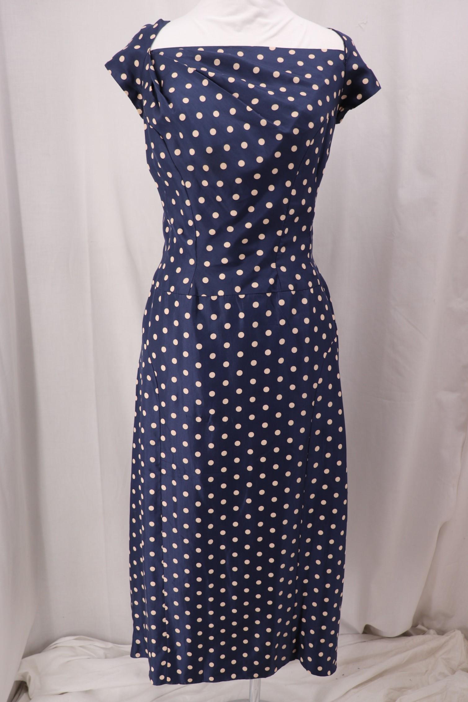 Vintage 1950's Blue Polka Dot Pin Up Dress (1 of 6)