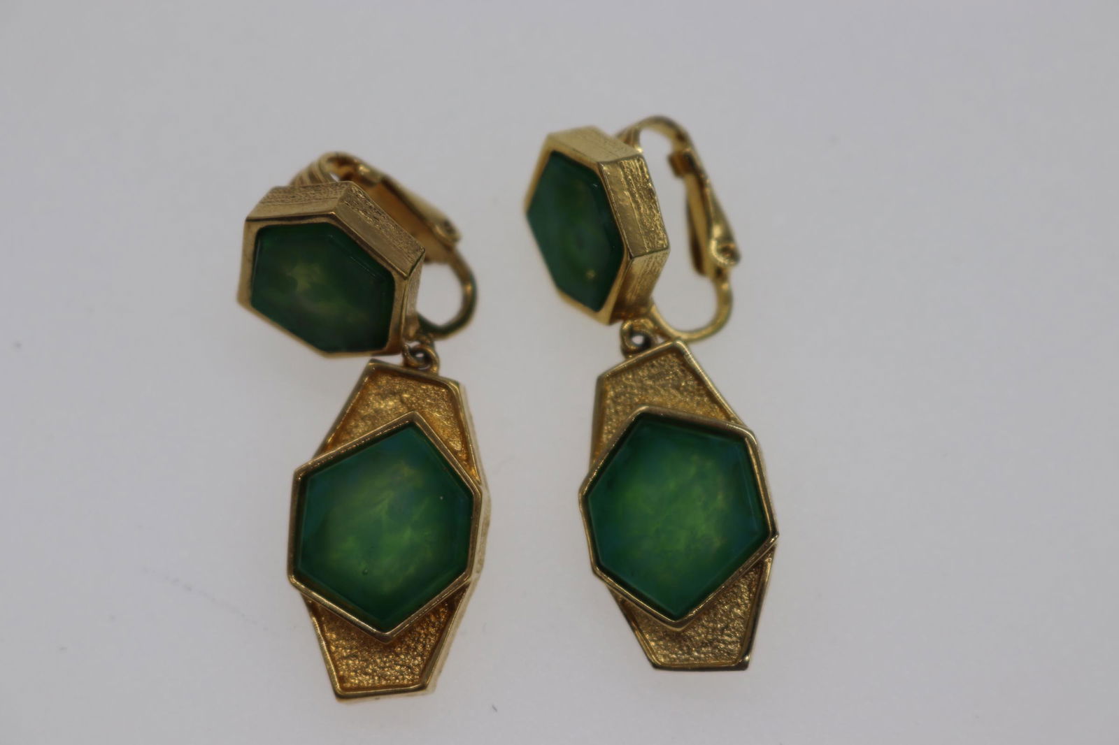 Vintage Signed Panetta Gold-Tone & Green Stone Clip-On (1 of 2)