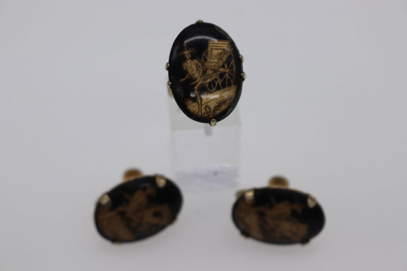 Vintage Asian Rickshaw Lucite Ring & Earrings (1 of 5)