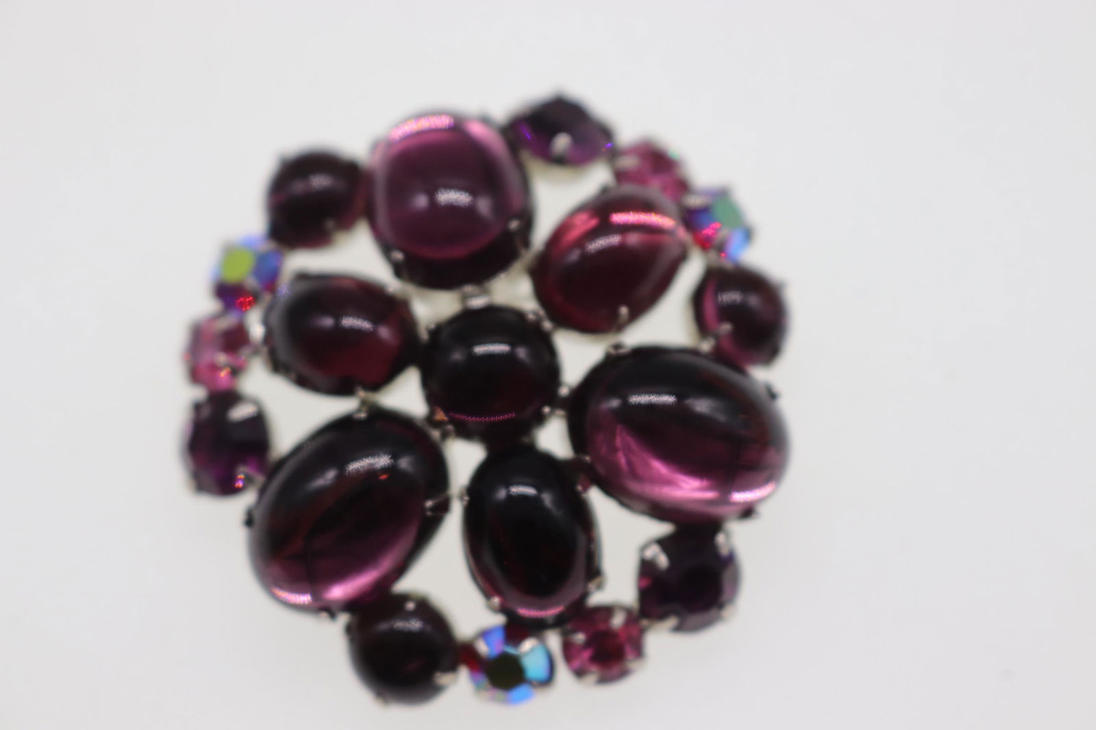 Vintage Signed Weiss Brooch With Pink & Purple Stones (1 of 4)