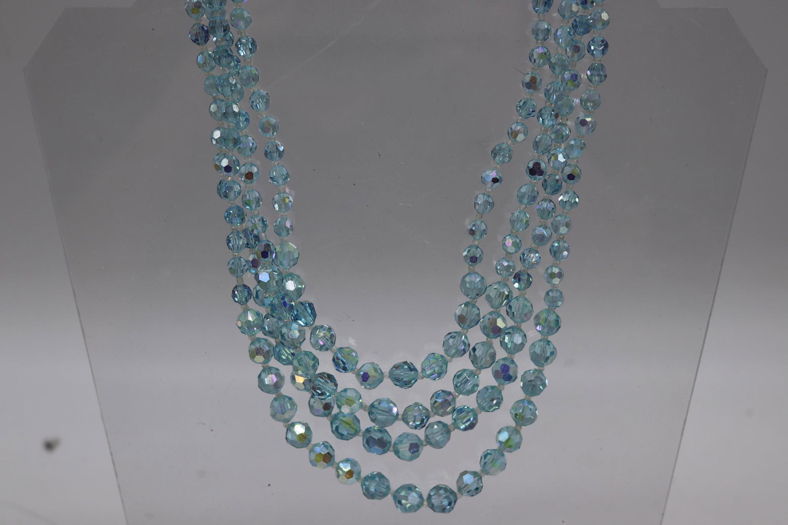 Vintage 4 Stranded Iridescent Blue Crystal Necklace (1 of 3)
