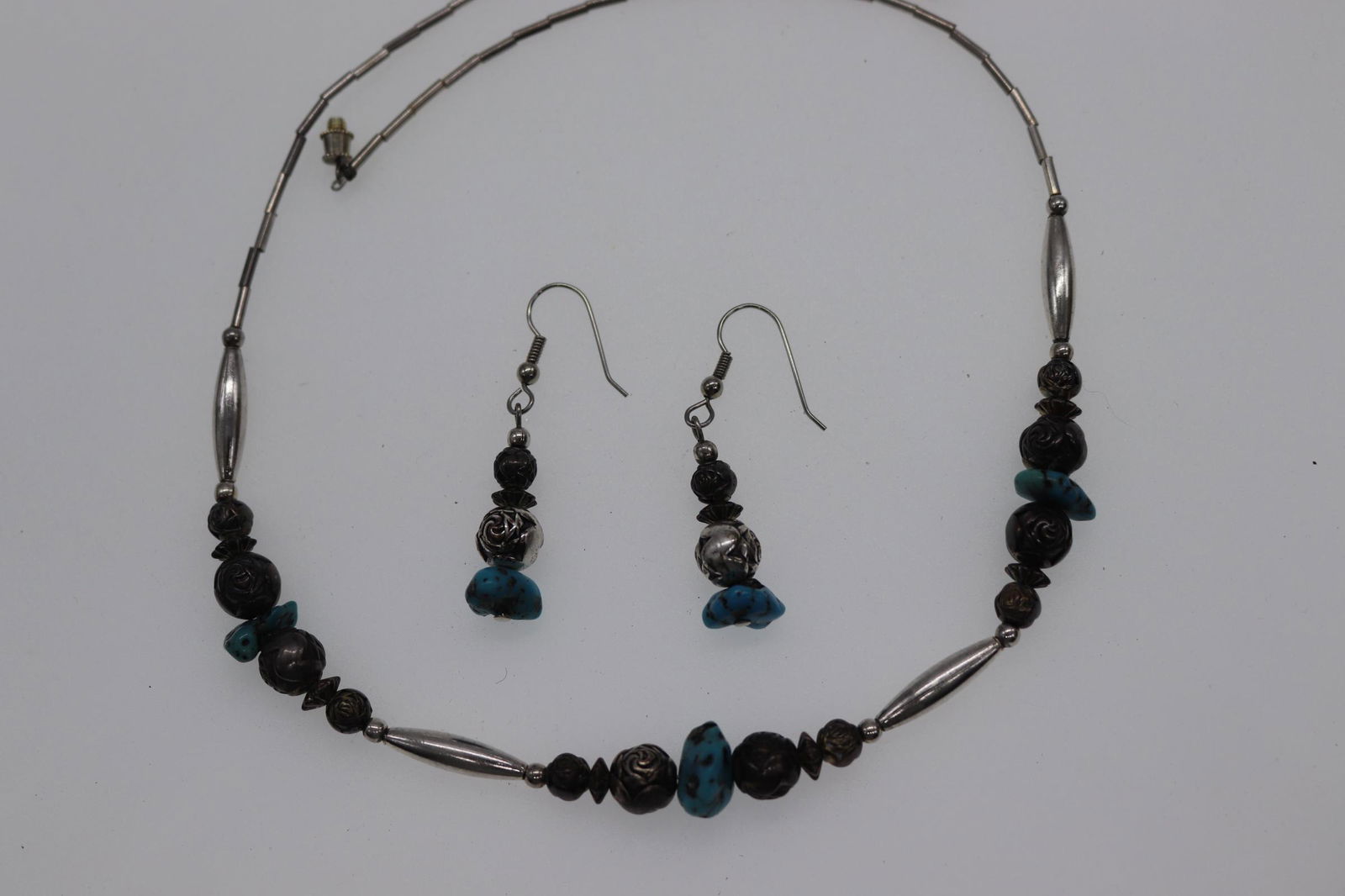 Vintage Artist-Made Silver-Tone & Turquoise Necklace & (1 of 3)