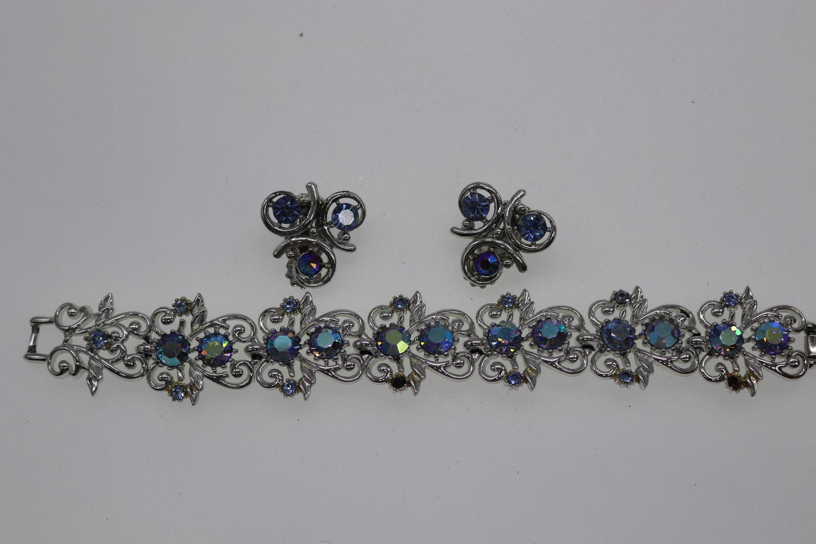 Vintage Signed Coro Tennis Bracelet & Clip-On Earrings (1 of 5)