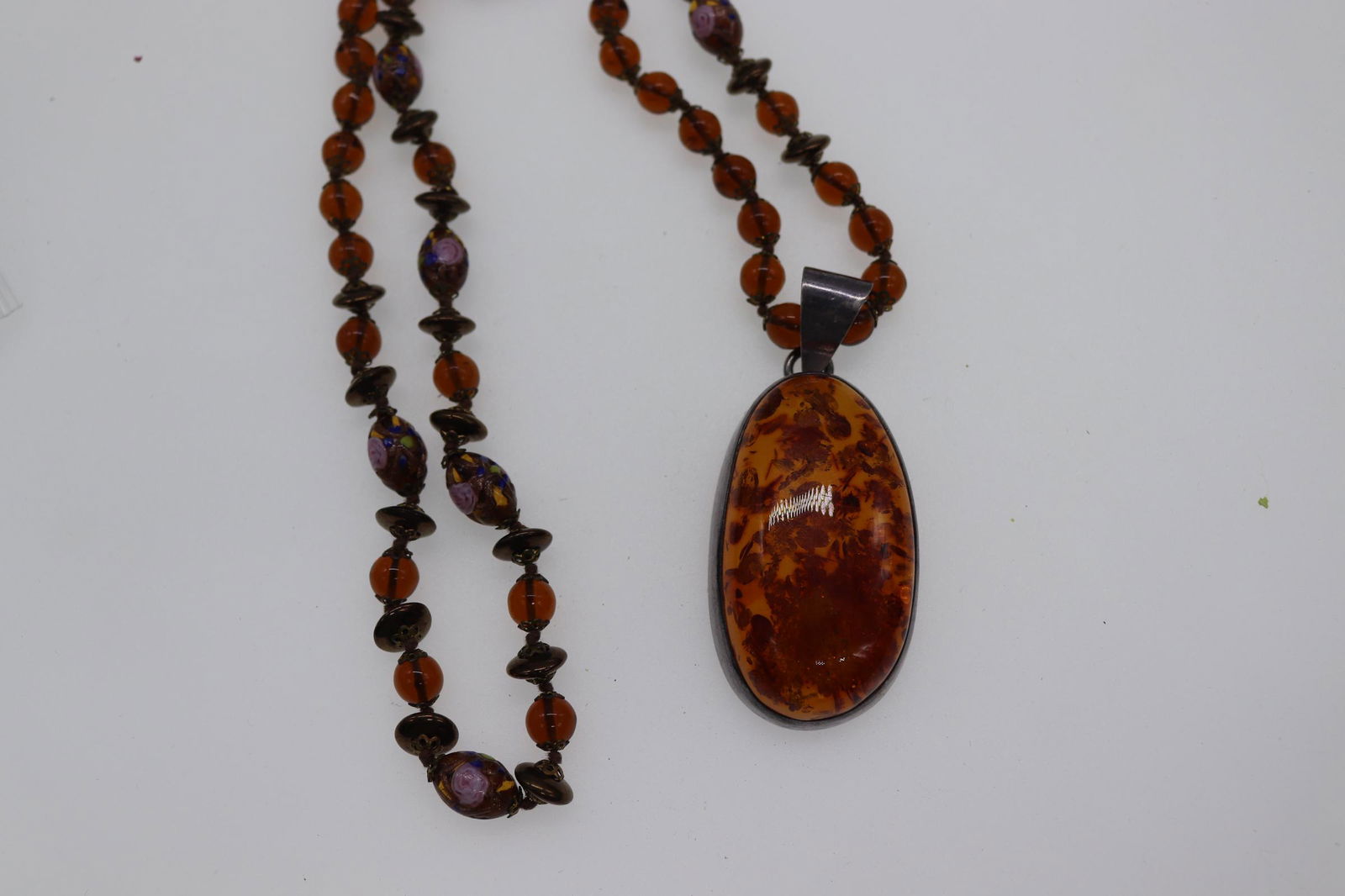 Vintage Art Glass Beaded Necklace With Amber-Like (1 of 4)