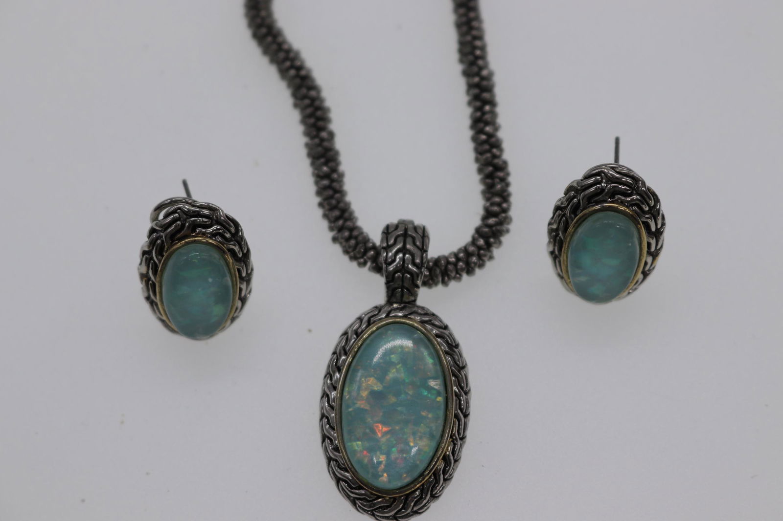 Vintage Silver-Tone Necklace & Stud Earrings With (1 of 7)