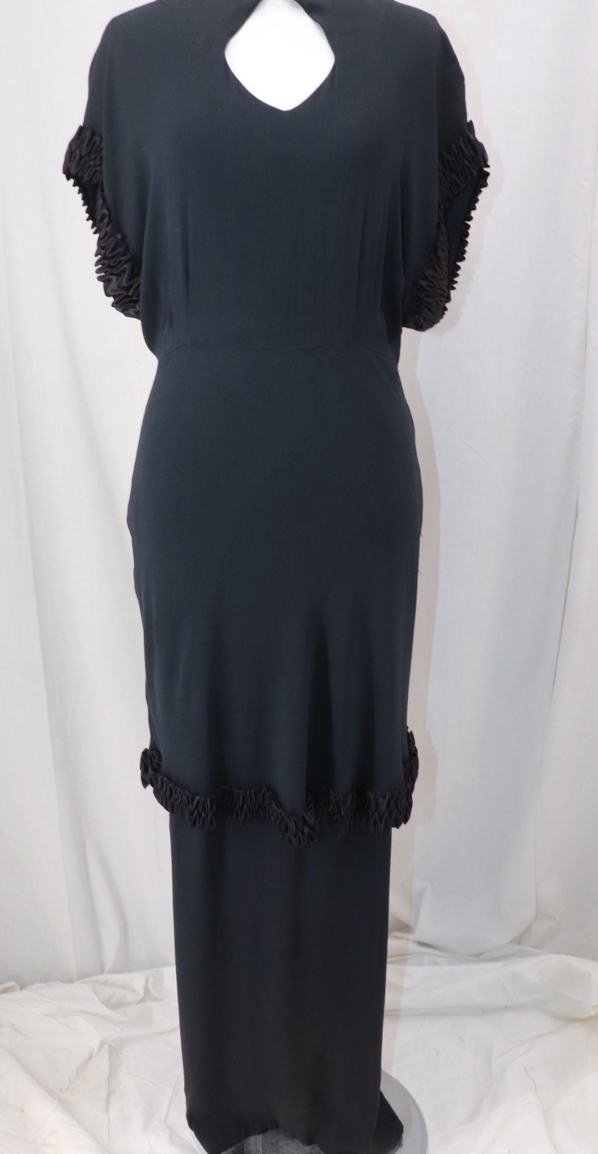 Vintage 1940's Black Rayon Peplum Gown (1 of 5)